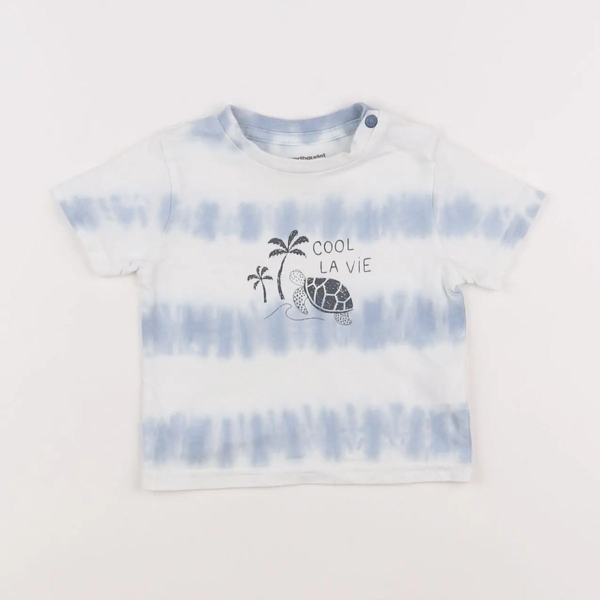 Vertbaudet - tee-shirt bleu, blanc - 9 mois