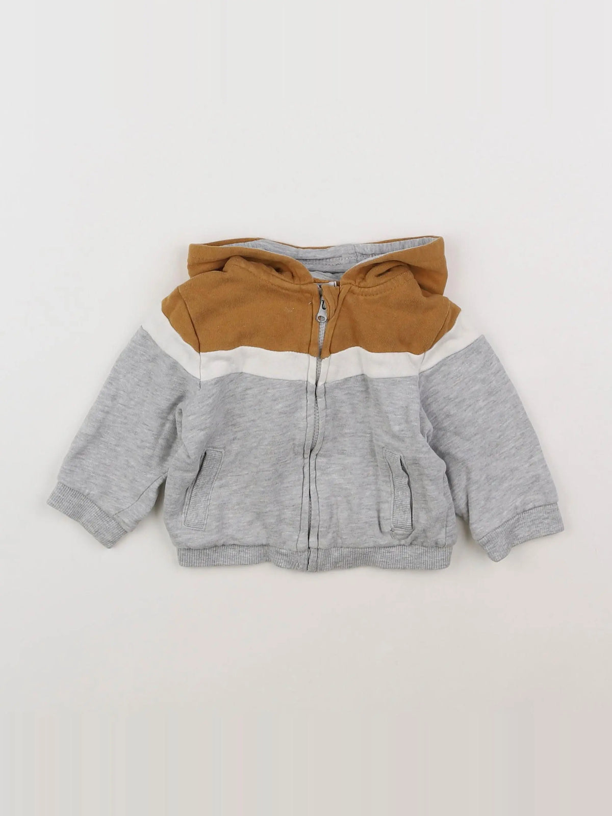 Vertbaudet - sweat gris, marron - 6 mois