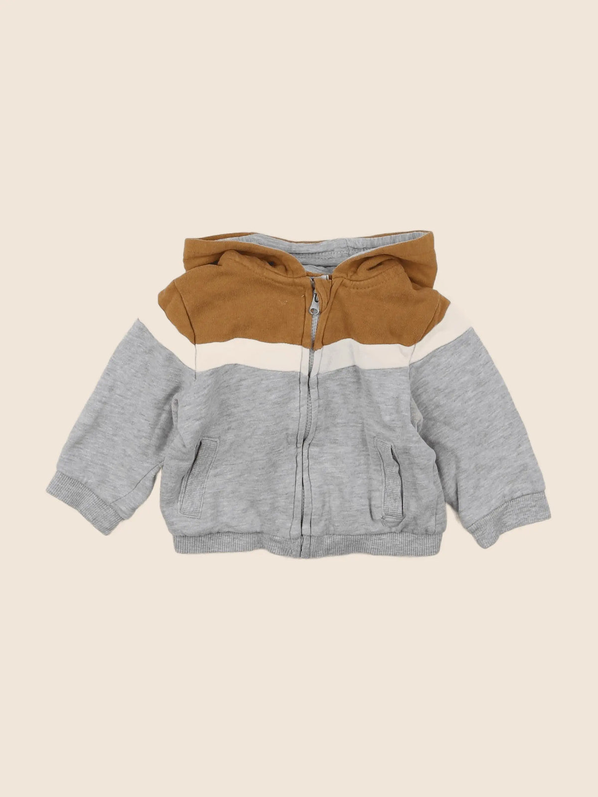 Vertbaudet - sweat gris, marron - 6 mois