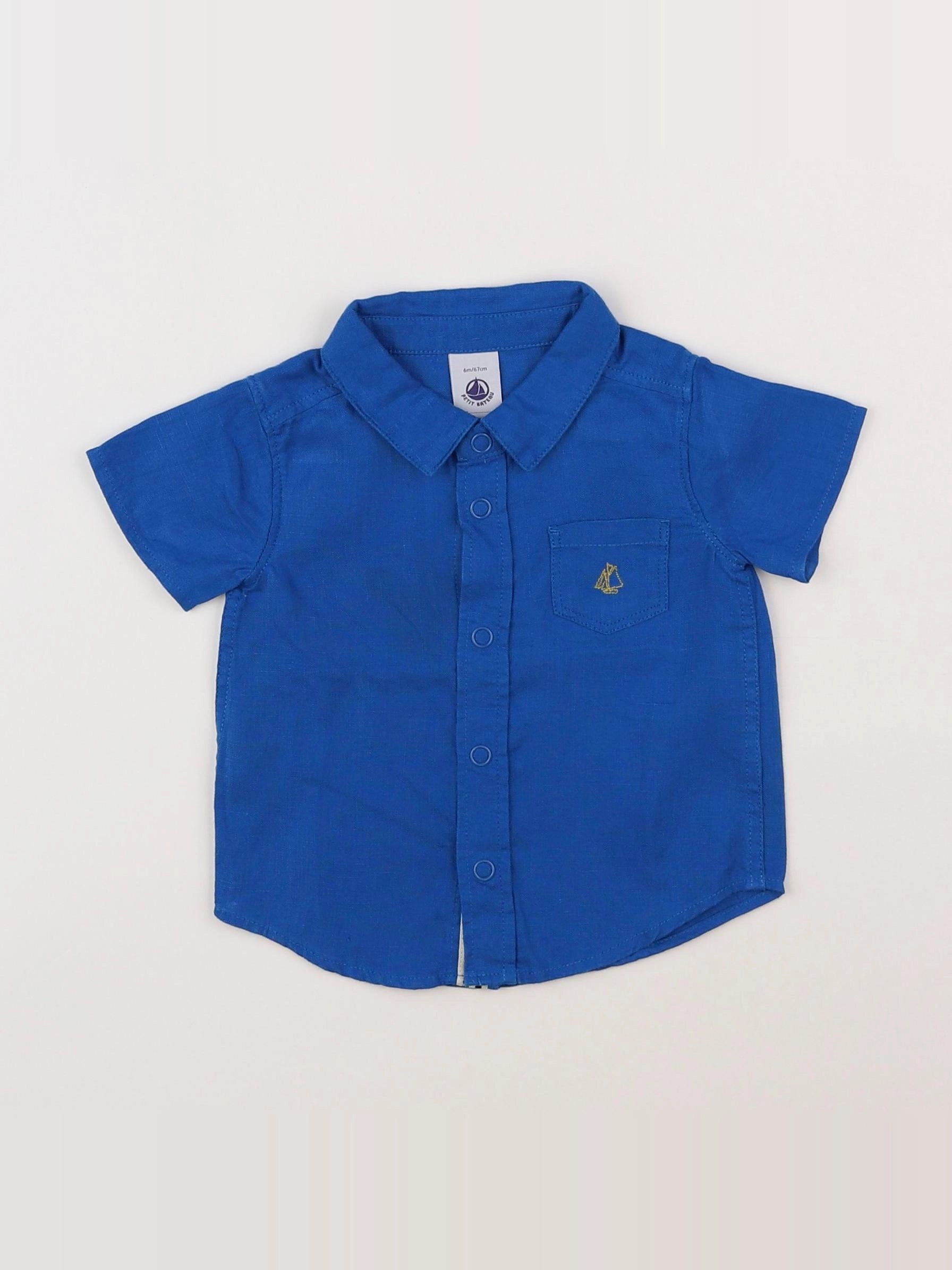 Petit Bateau - chemise bleu - 6 mois