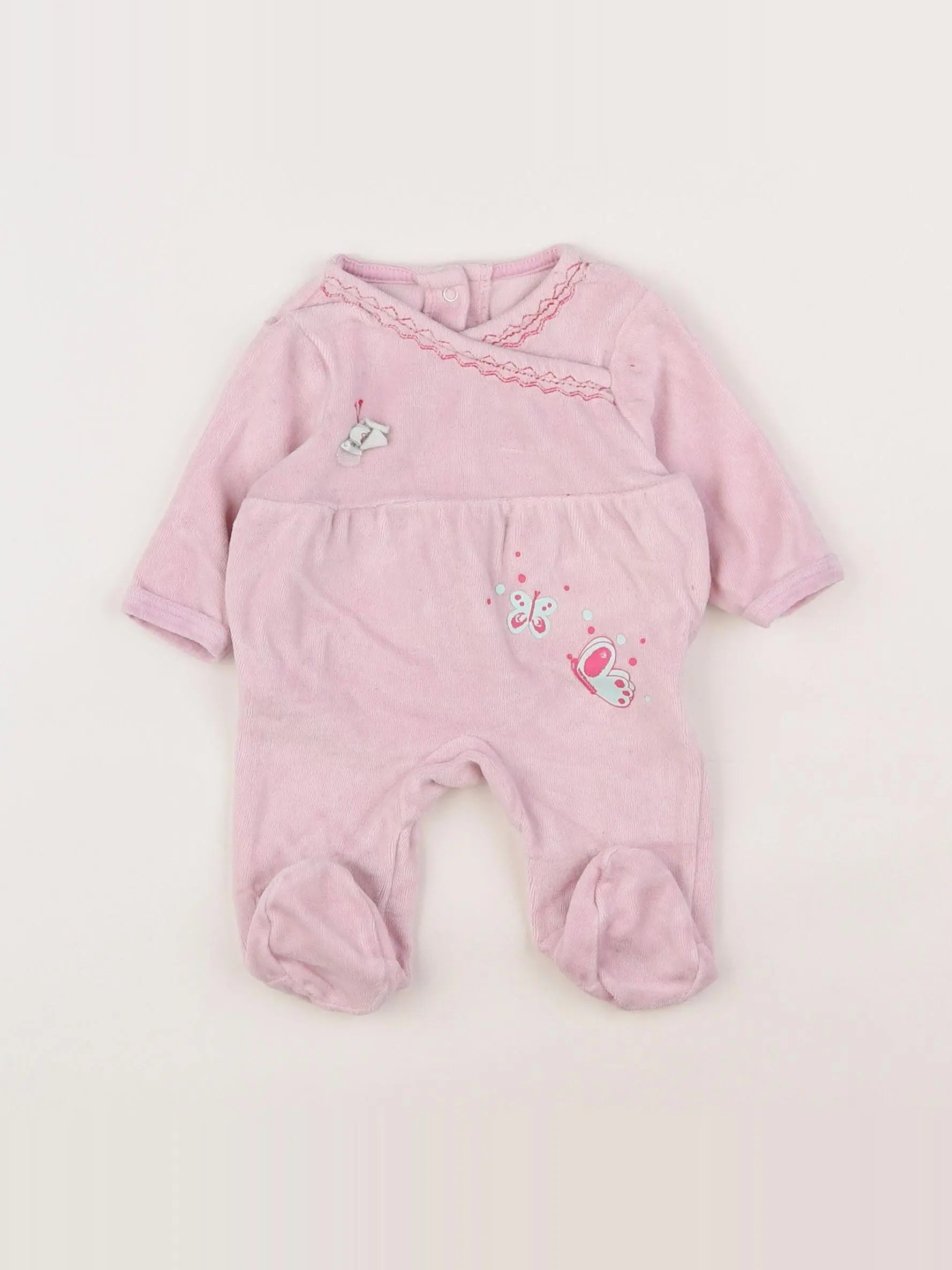 Vertbaudet - pyjama velours rose - 0 mois