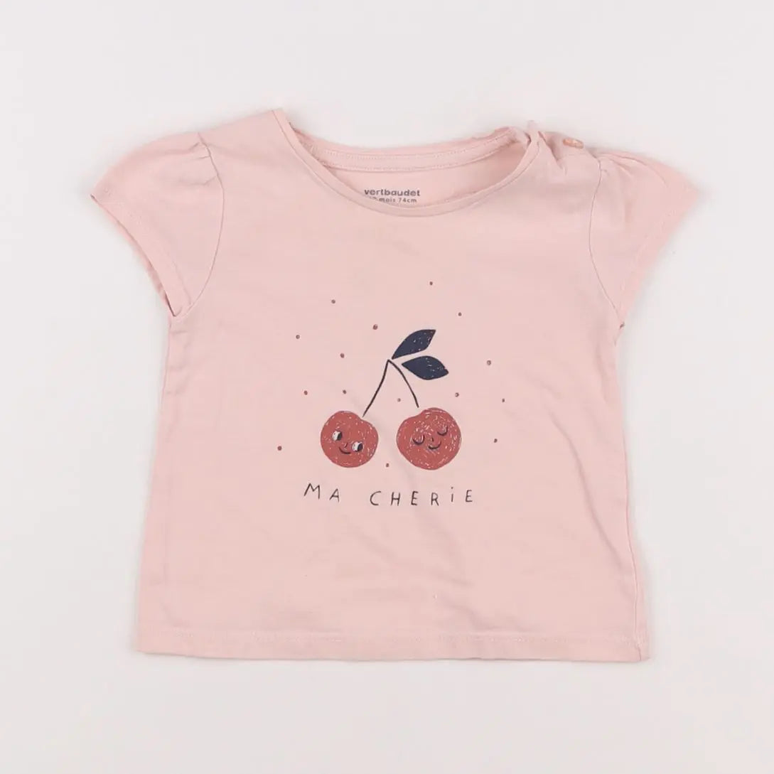 Vertbaudet - tee-shirt rose - 12 mois