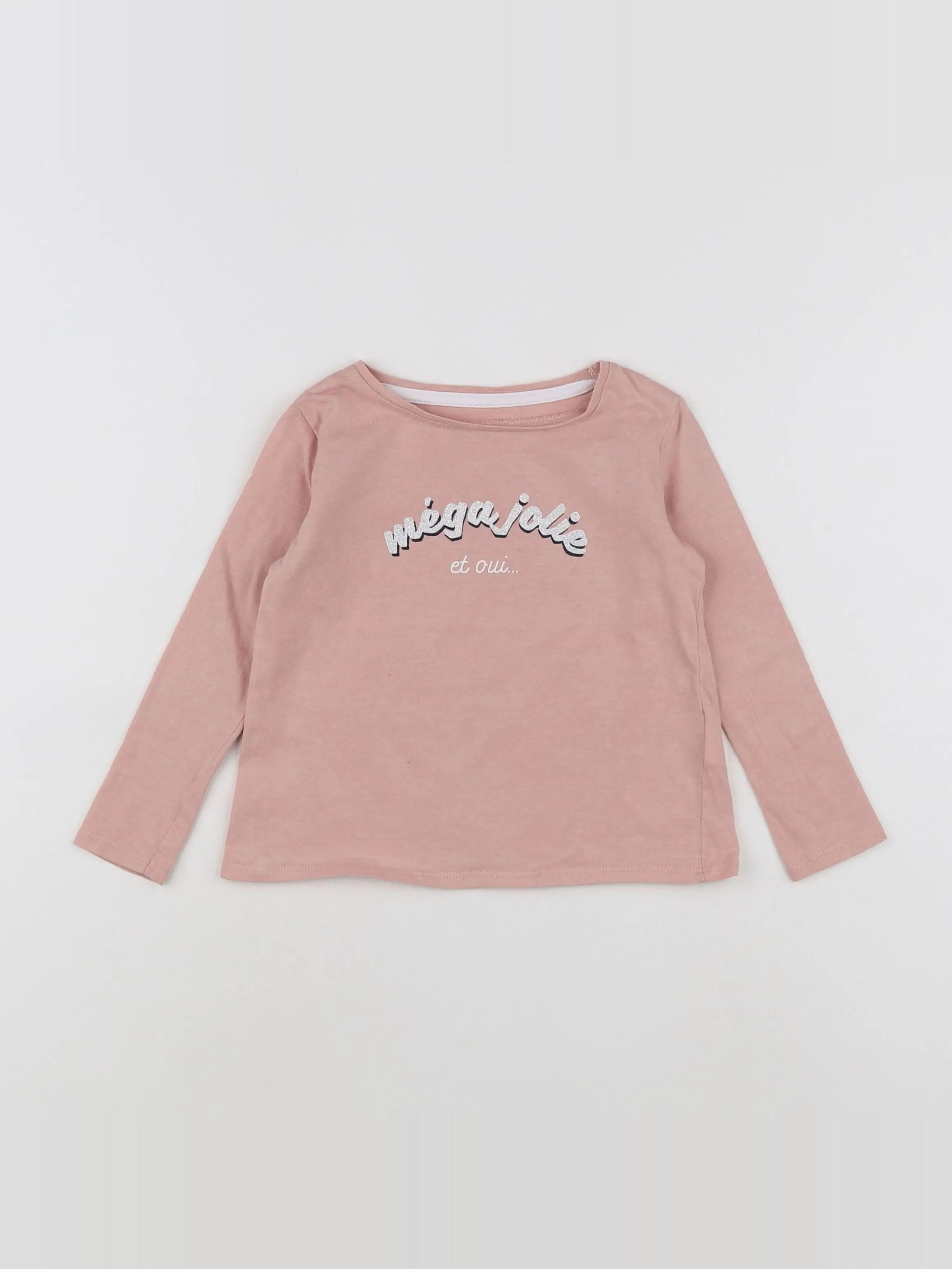 Vertbaudet - tee-shirt argent, rose - 2 ans