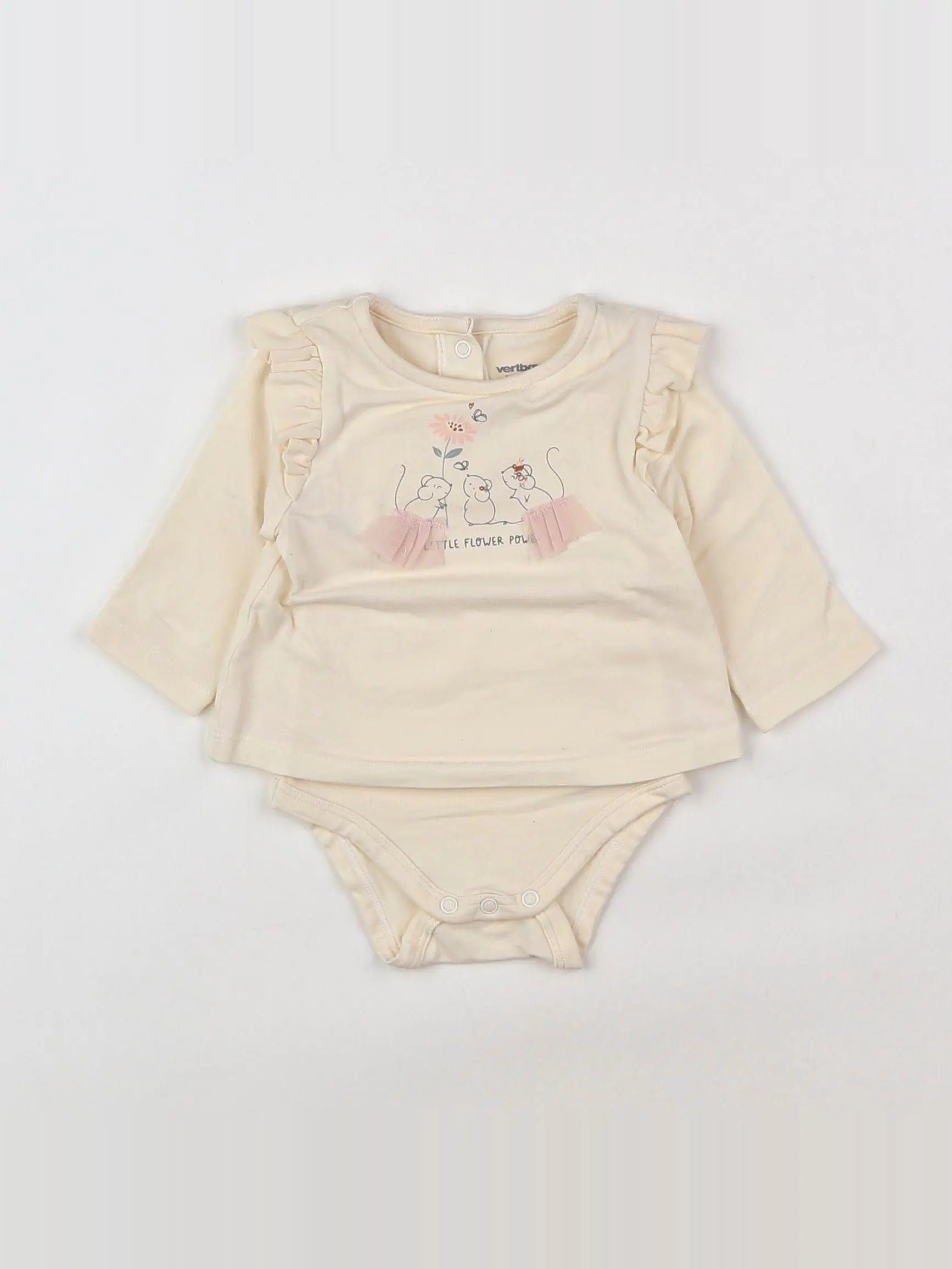 Vertbaudet - body tee-shirt beige - 1 mois