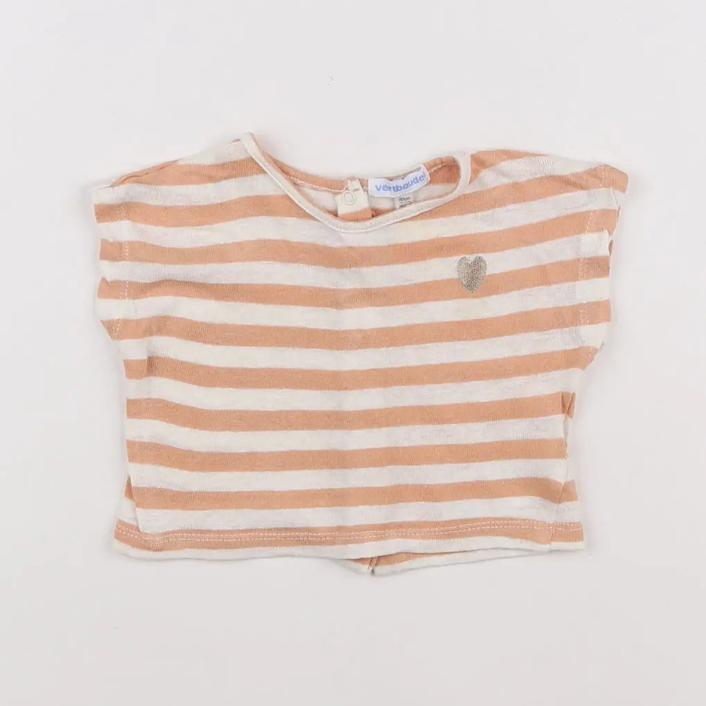Vertbaudet - tee-shirt blanc, orange - 3 mois