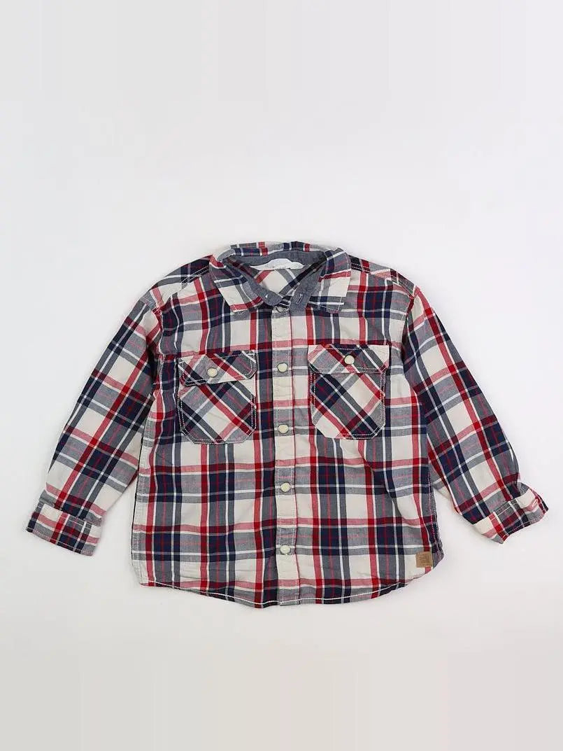 H&M - chemise blanc, bleu, rouge - 3/4 ans