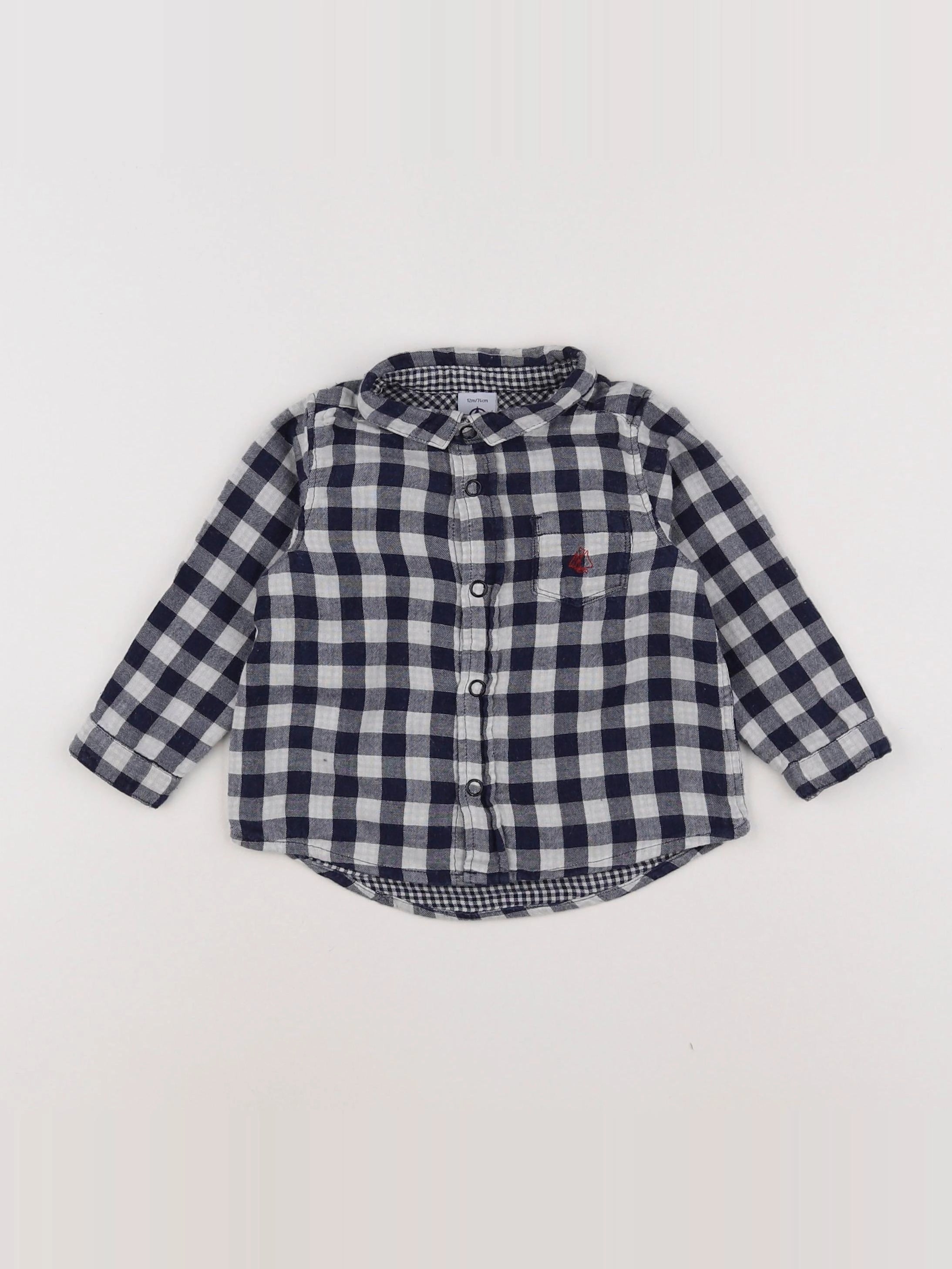 Petit Bateau - chemise blanc, bleu - 12 mois