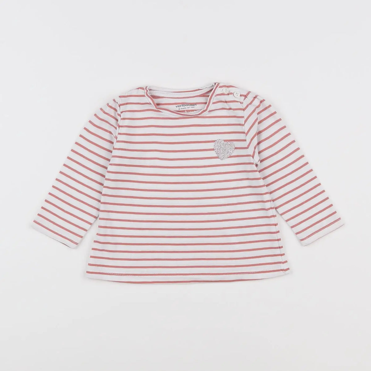 Vertbaudet - tee-shirt blanc, rose - 6 mois