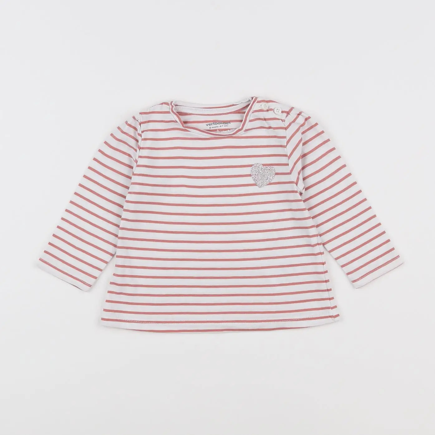 Vertbaudet - tee-shirt blanc, rose - 6 mois