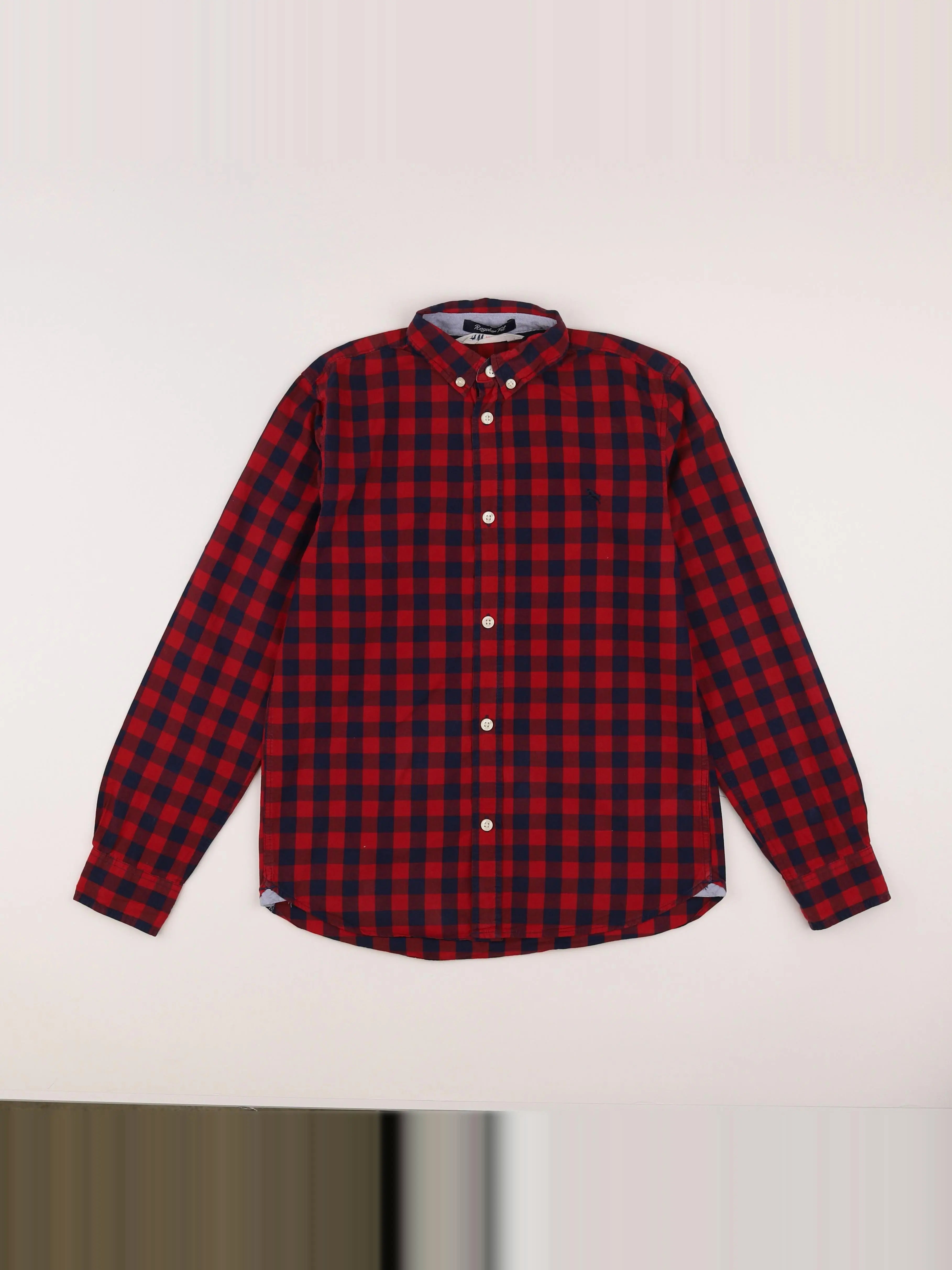 H&M - chemise bleu, rouge - 11/12 ans