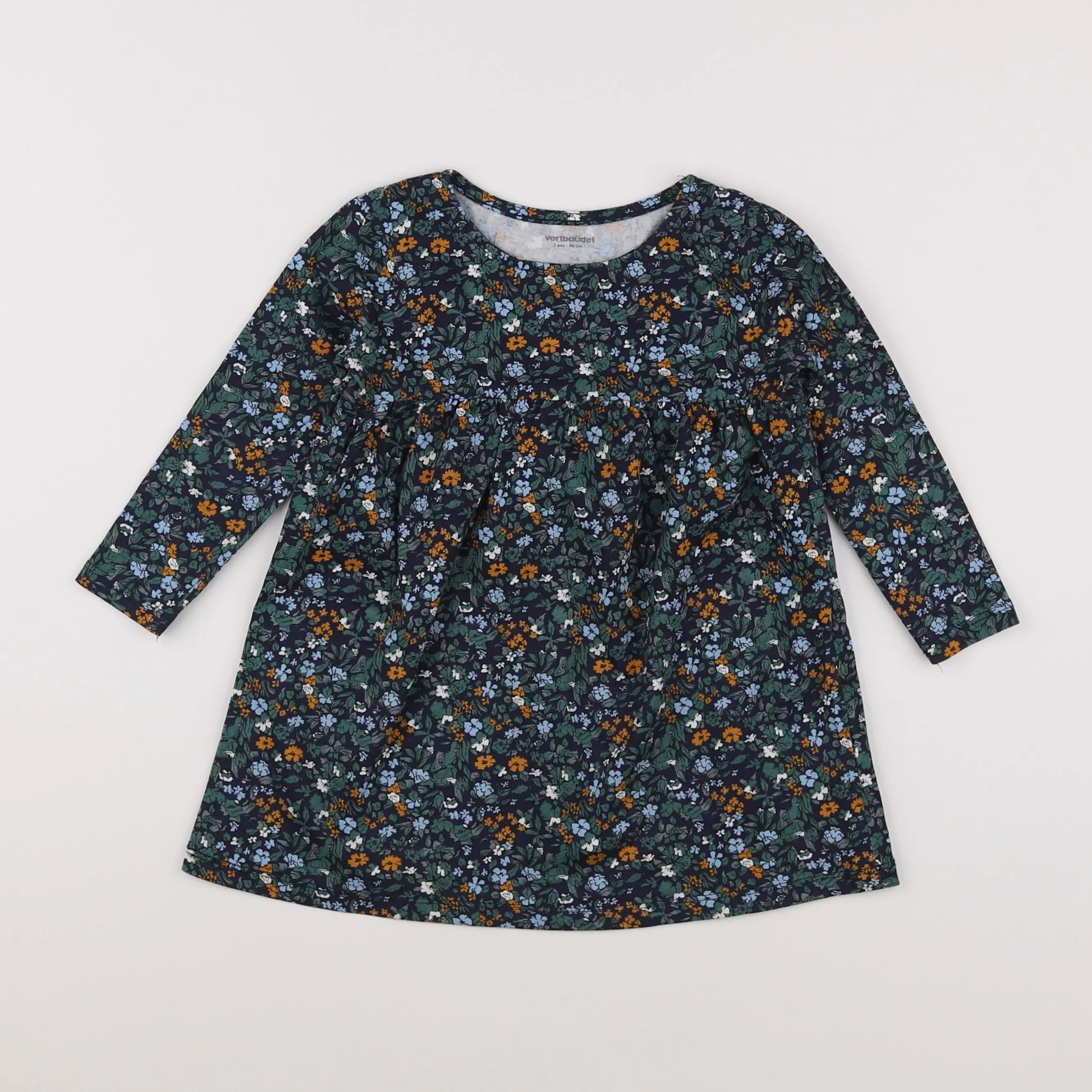 Vertbaudet - robe vert, orange - 2 ans