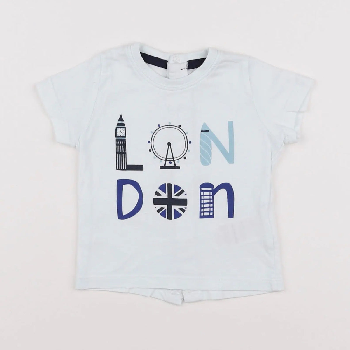 Vertbaudet - tee-shirt blanc, bleu - 3 mois