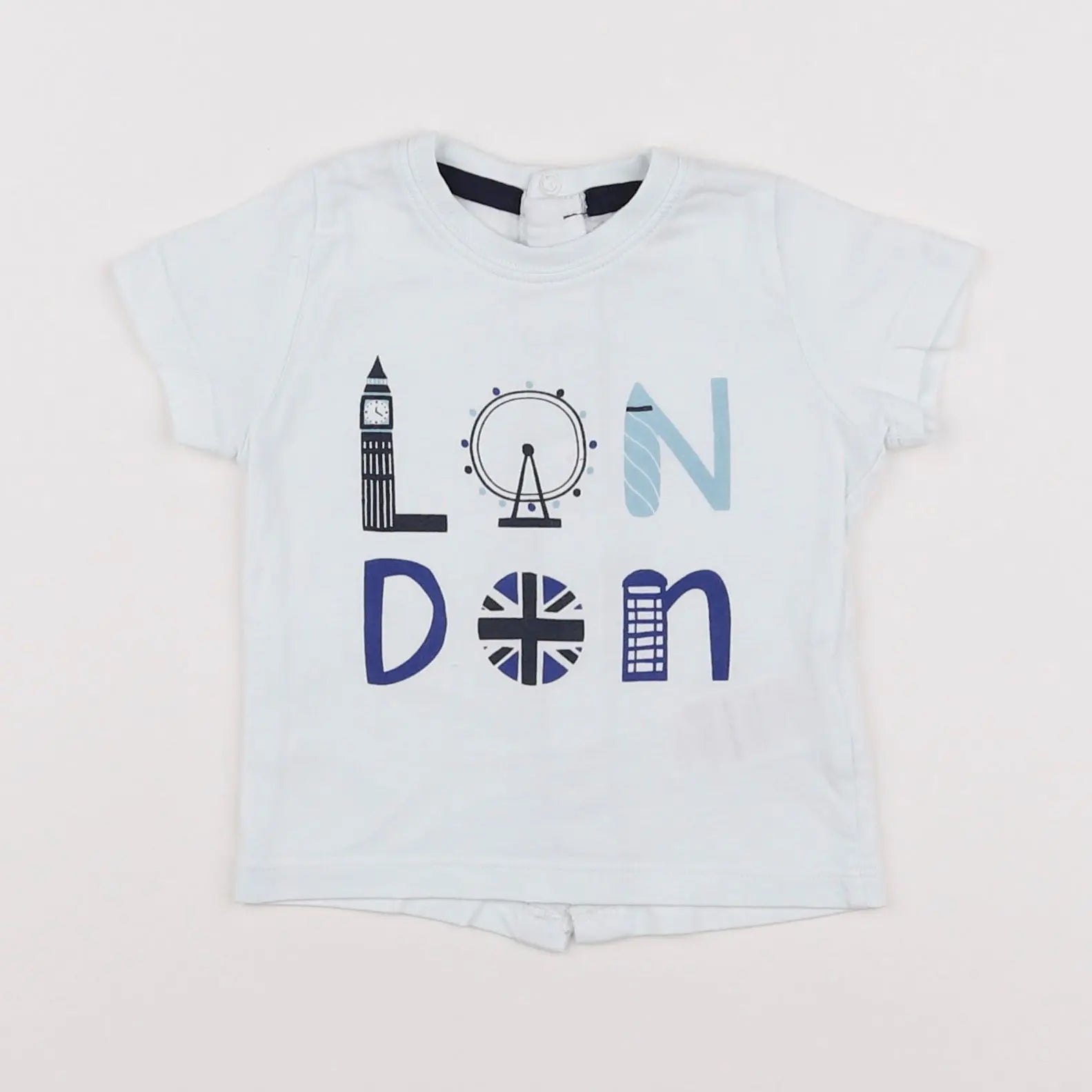 Vertbaudet - tee-shirt blanc, bleu - 3 mois