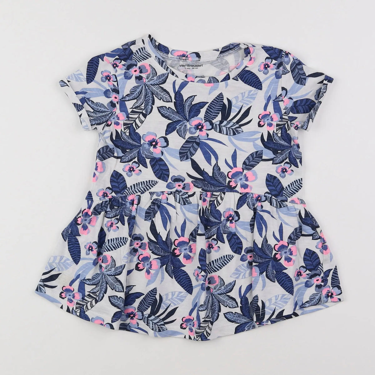 Vertbaudet - robe bleu, rose - 2 ans