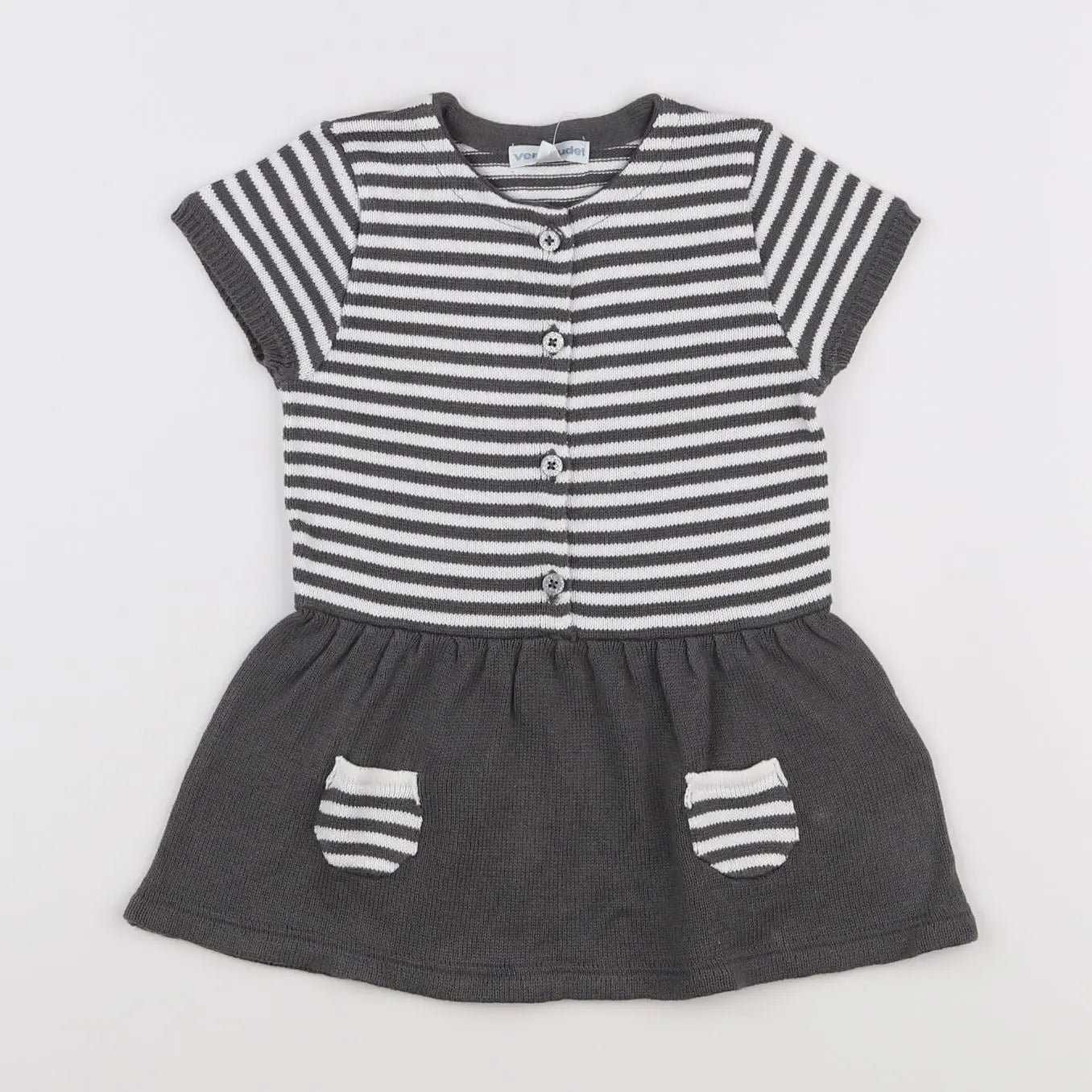 Vertbaudet - robe gris, blanc - 12 mois
