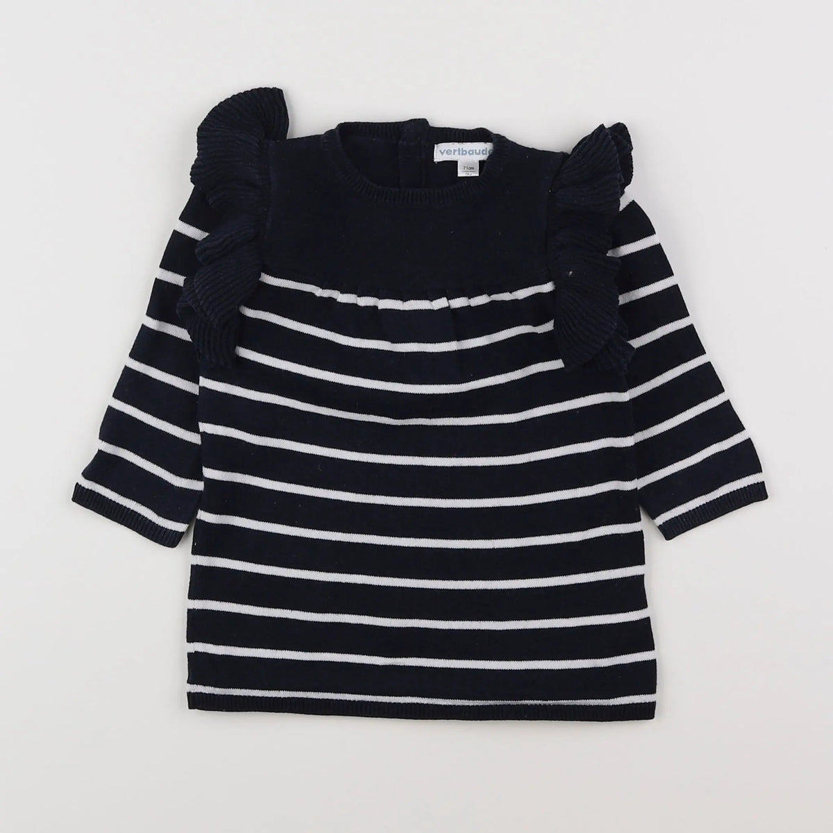 Vertbaudet - robe bleu, blanc - 9 mois