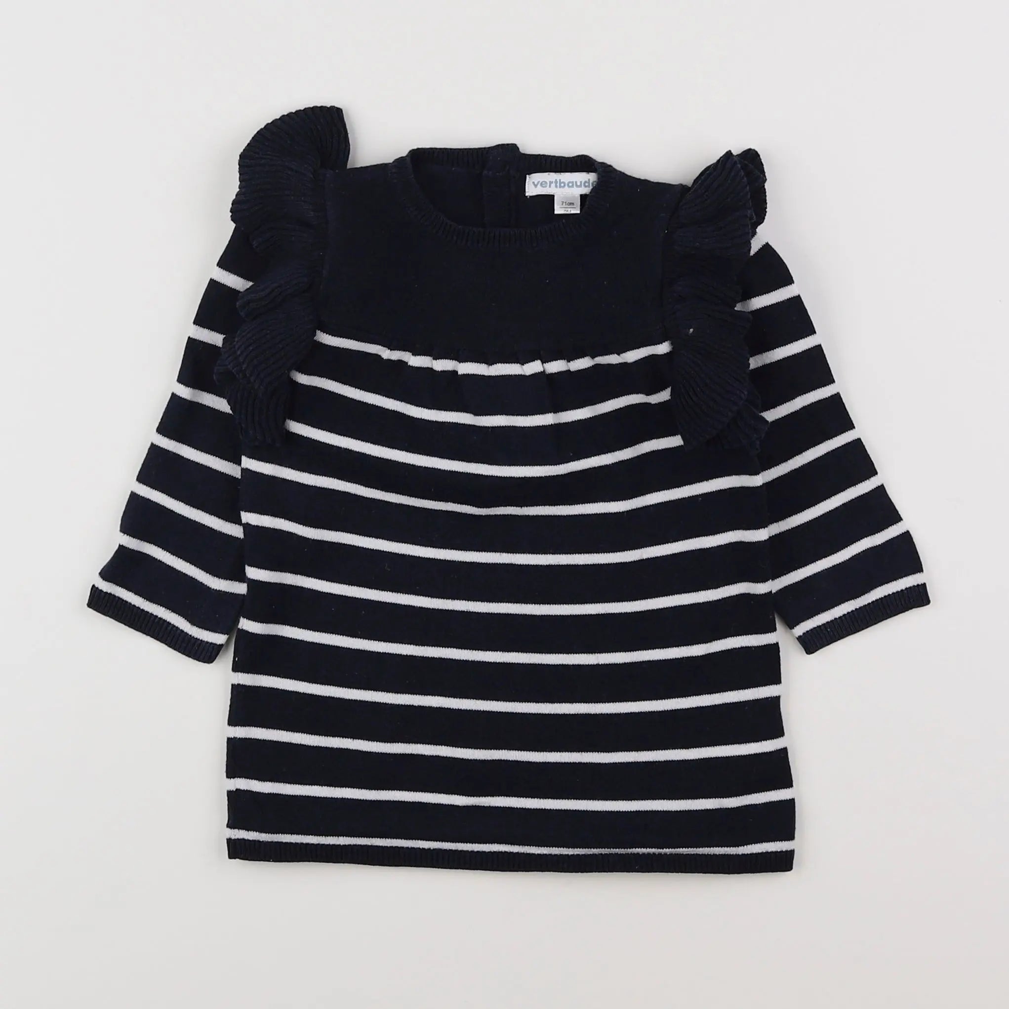 Vertbaudet - robe bleu, blanc - 9 mois