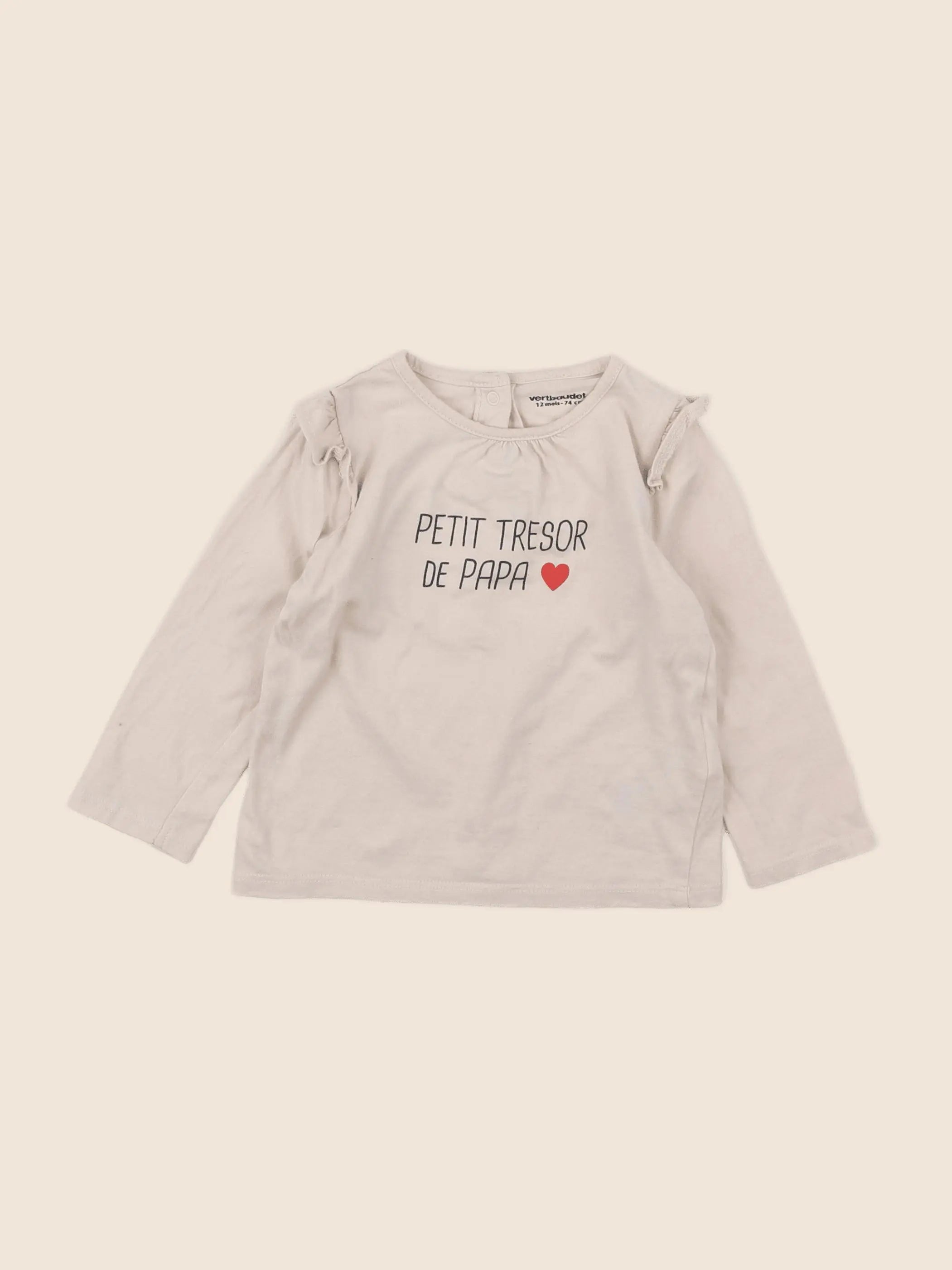 Vertbaudet - tee-shirt beige - 12 mois