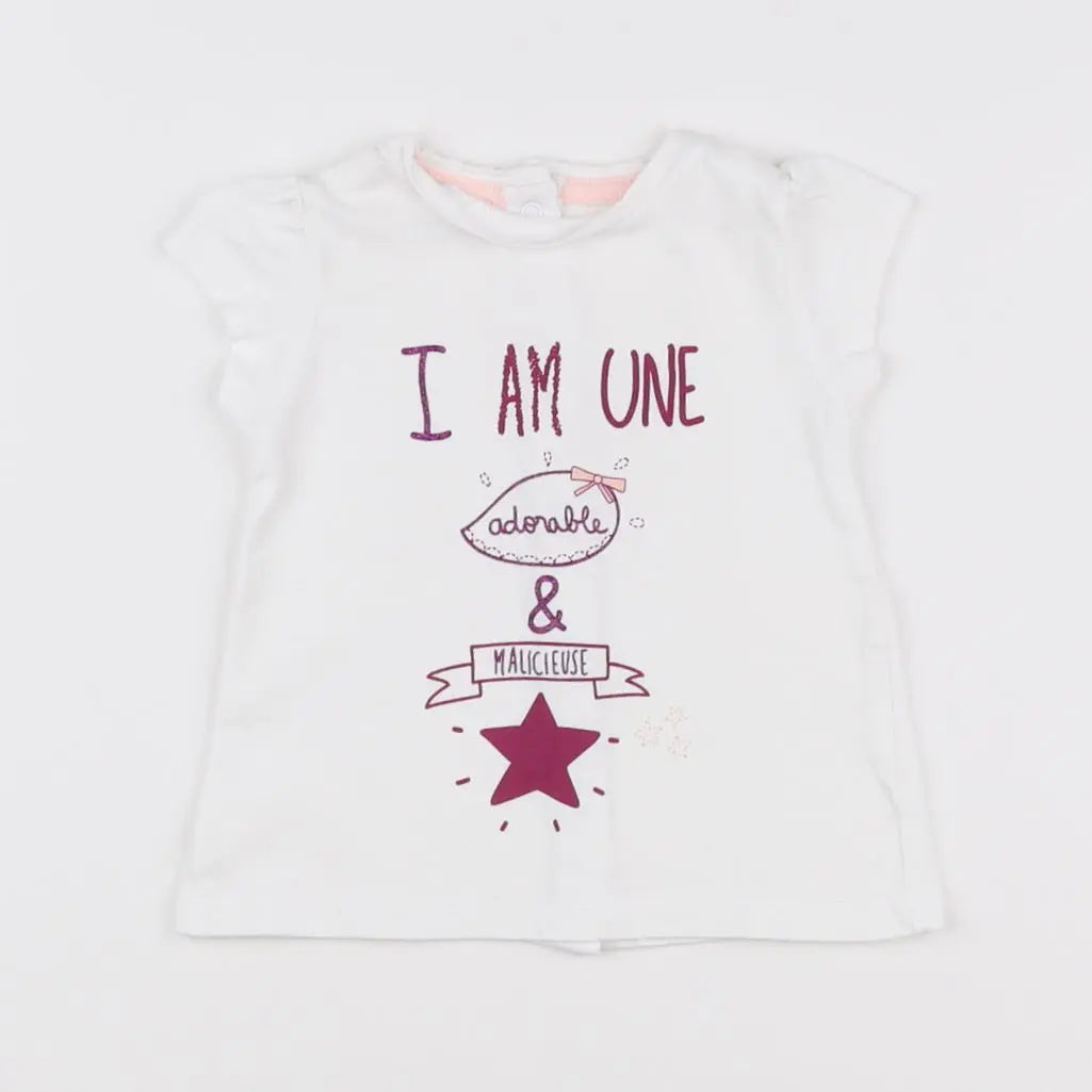 Vertbaudet - tee-shirt blanc, rose - 3 mois