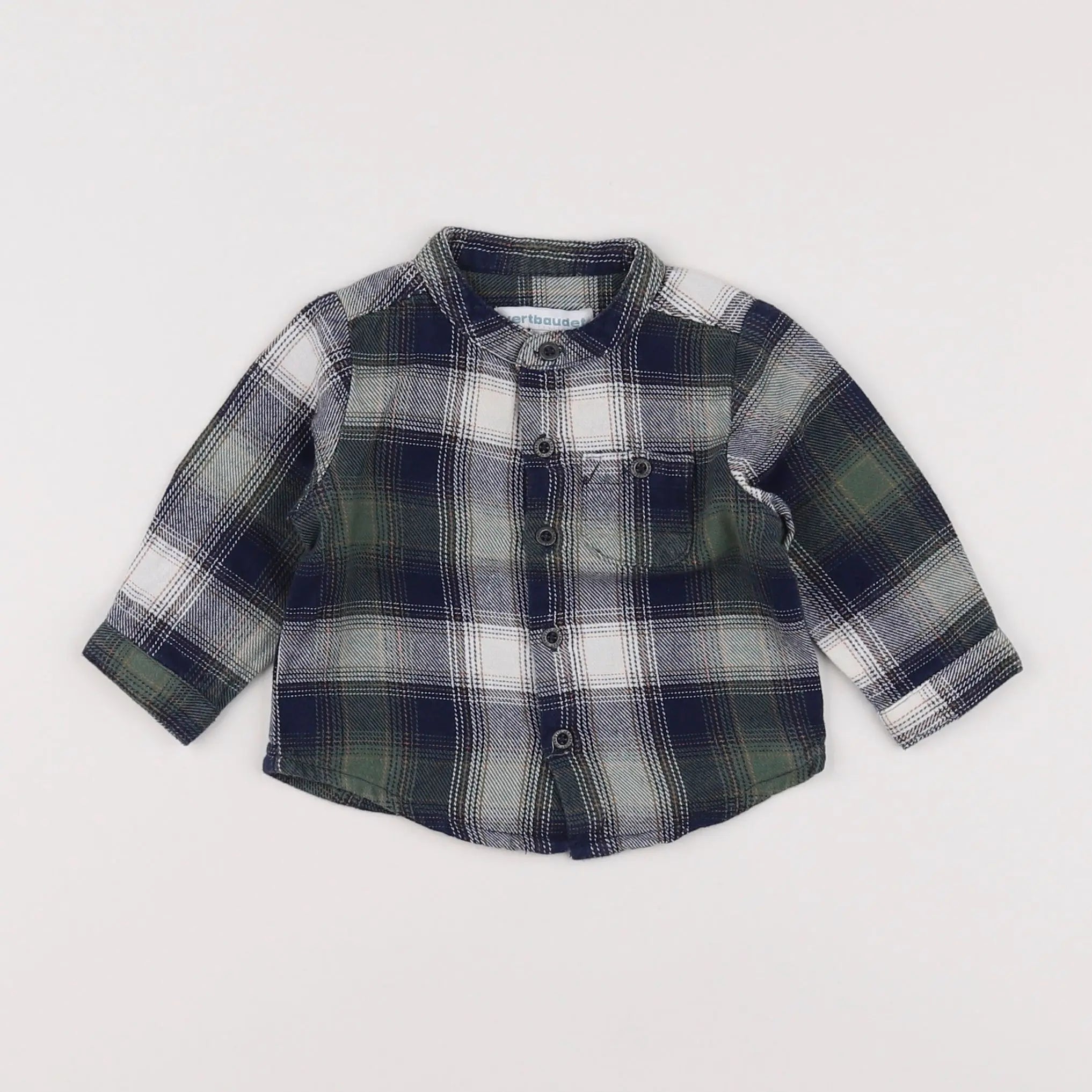 Vertbaudet - chemise bleu, vert, blanc - 6 mois