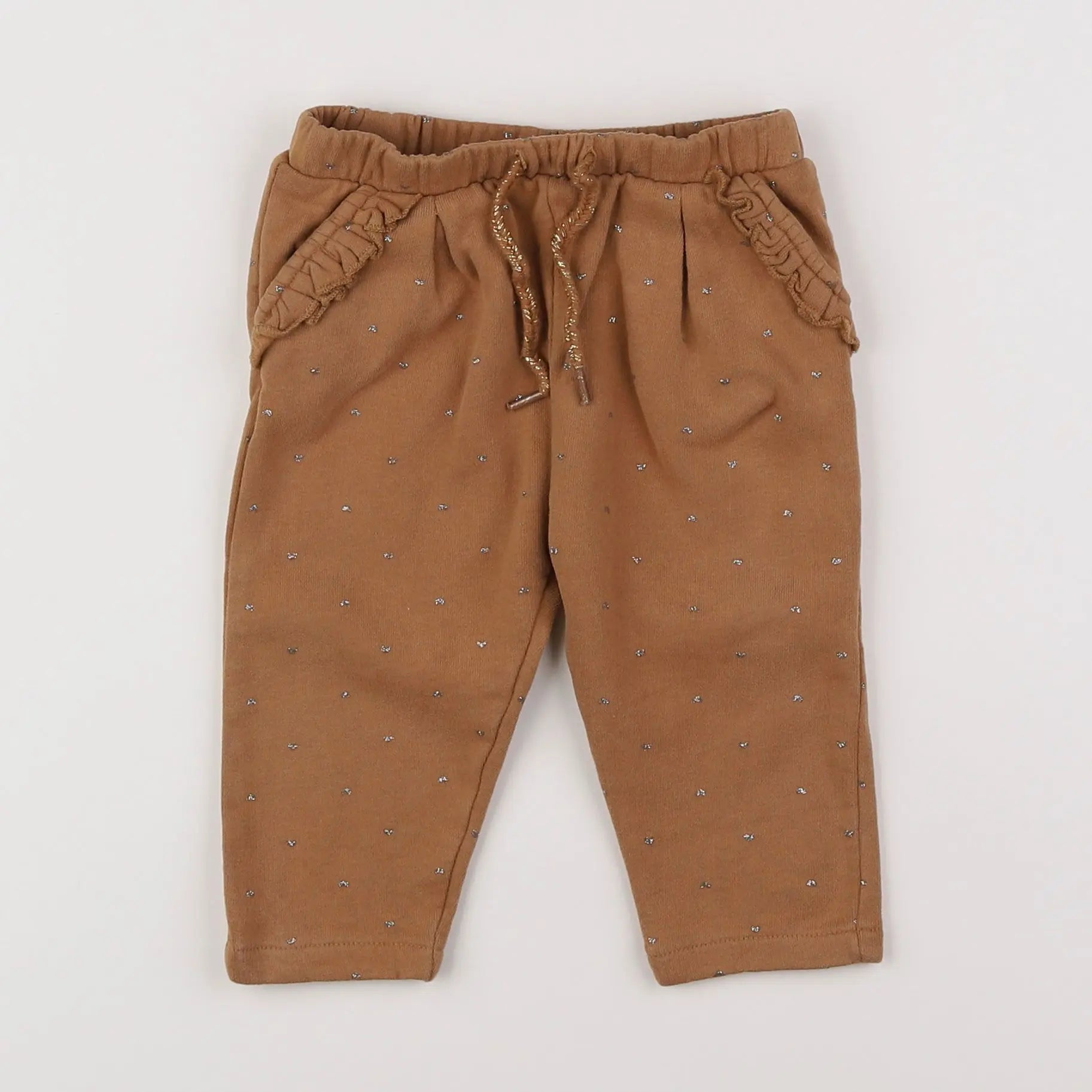 Vertbaudet - pantalon marron, argent - 12 mois