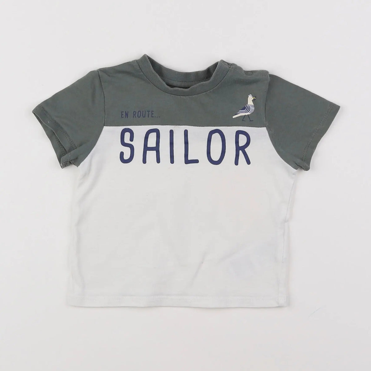 Vertbaudet - tee-shirt blanc, vert - 12 mois
