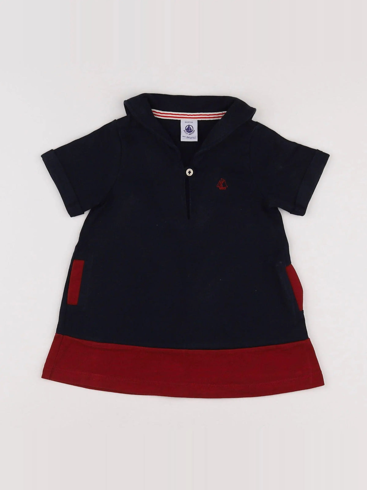 Petit Bateau - robe bleu, rouge - 6 mois