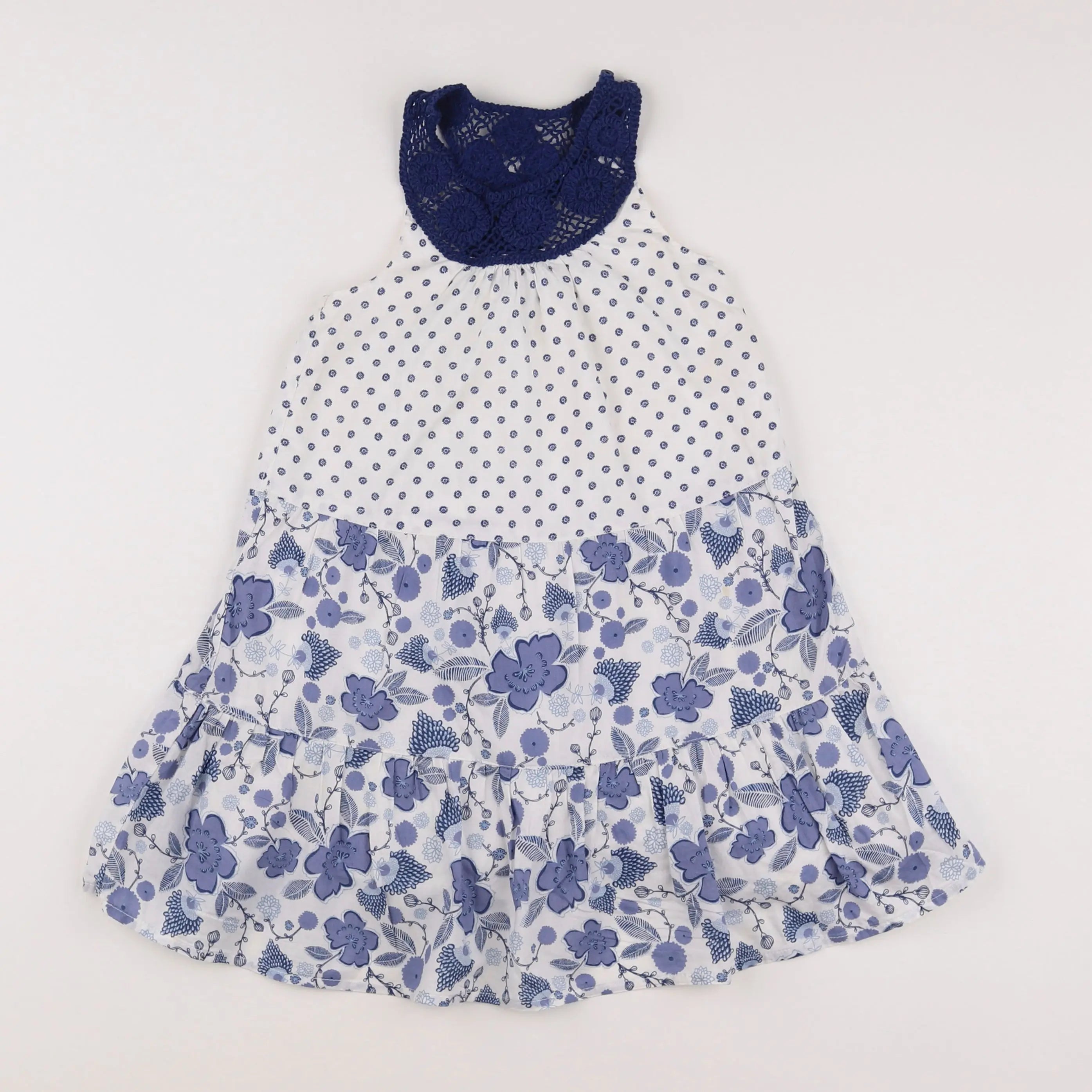 Vertbaudet - robe blanc, bleu - 2 ans