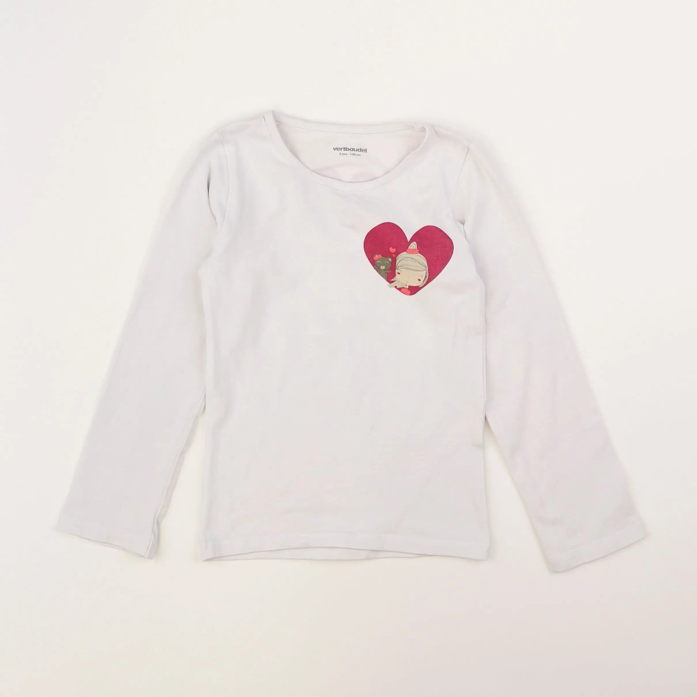 Vertbaudet - tee-shirt blanc, rose - 5 ans