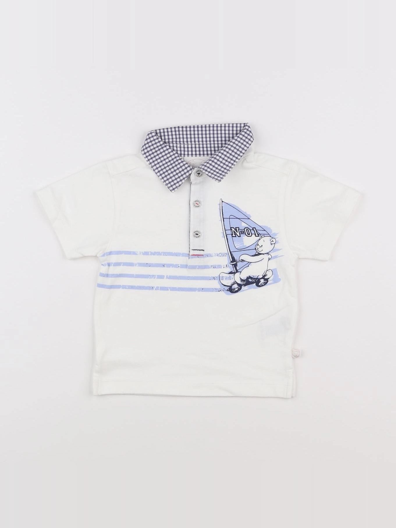 Noukie's - polo blanc, bleu - 12 mois