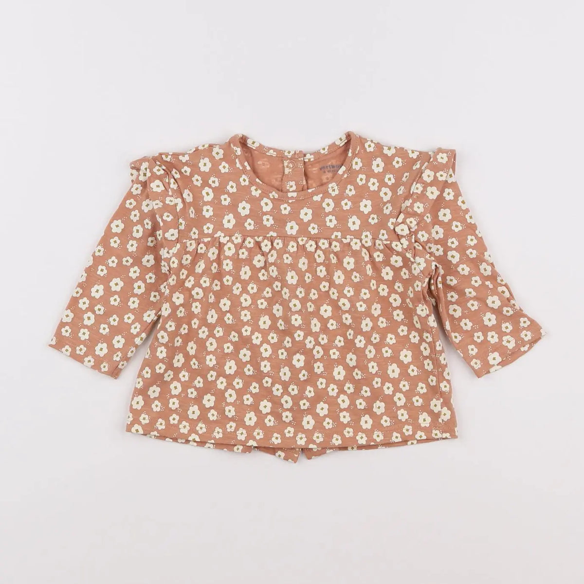 Vertbaudet - tee-shirt marron, blanc - 6 mois