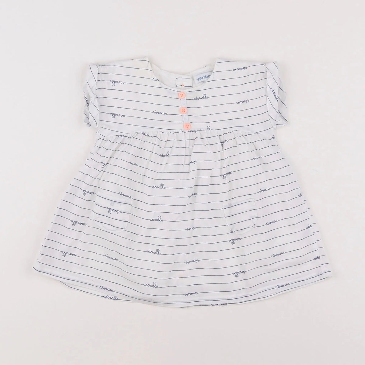 Vertbaudet - robe blanc, bleu - 3 mois
