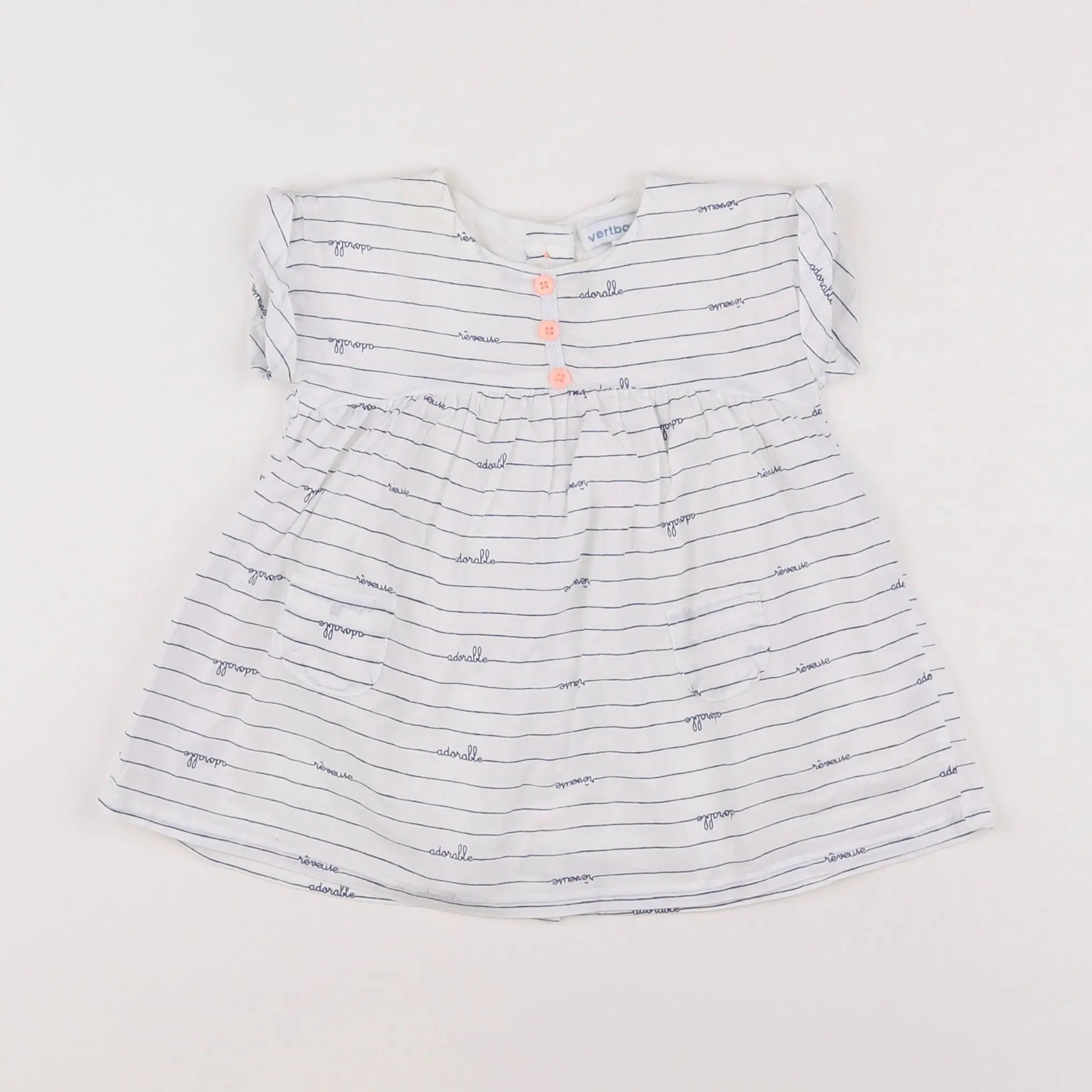 Vertbaudet - robe blanc, bleu - 3 mois