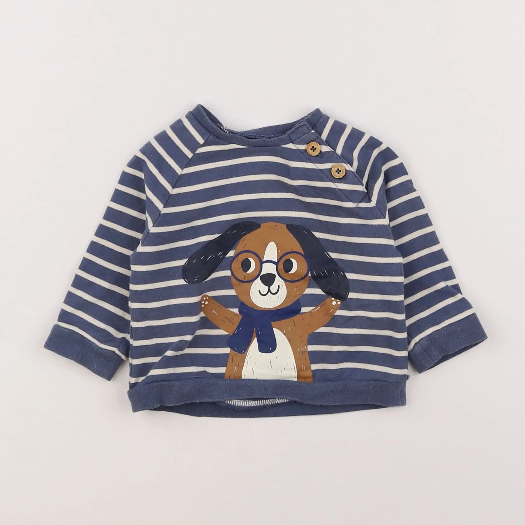 Vertbaudet - sweat blanc, bleu - 6 mois