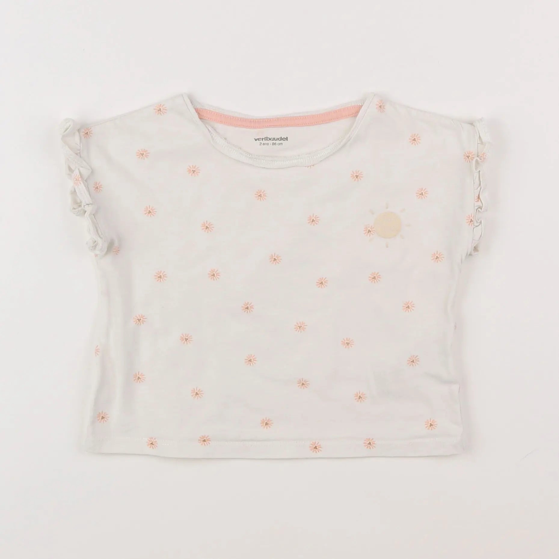 Vertbaudet - tee-shirt blanc, rose - 2 ans