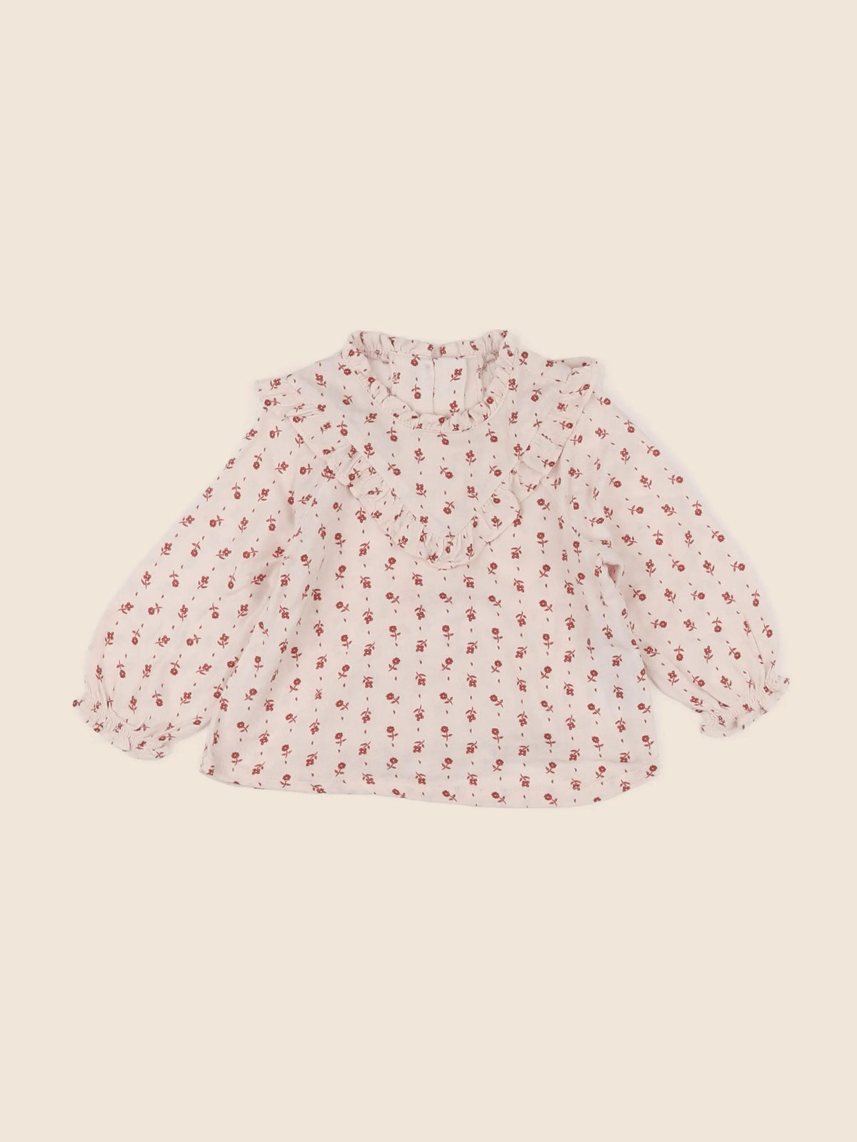 Vertbaudet - blouse beige, rouge - 6 mois