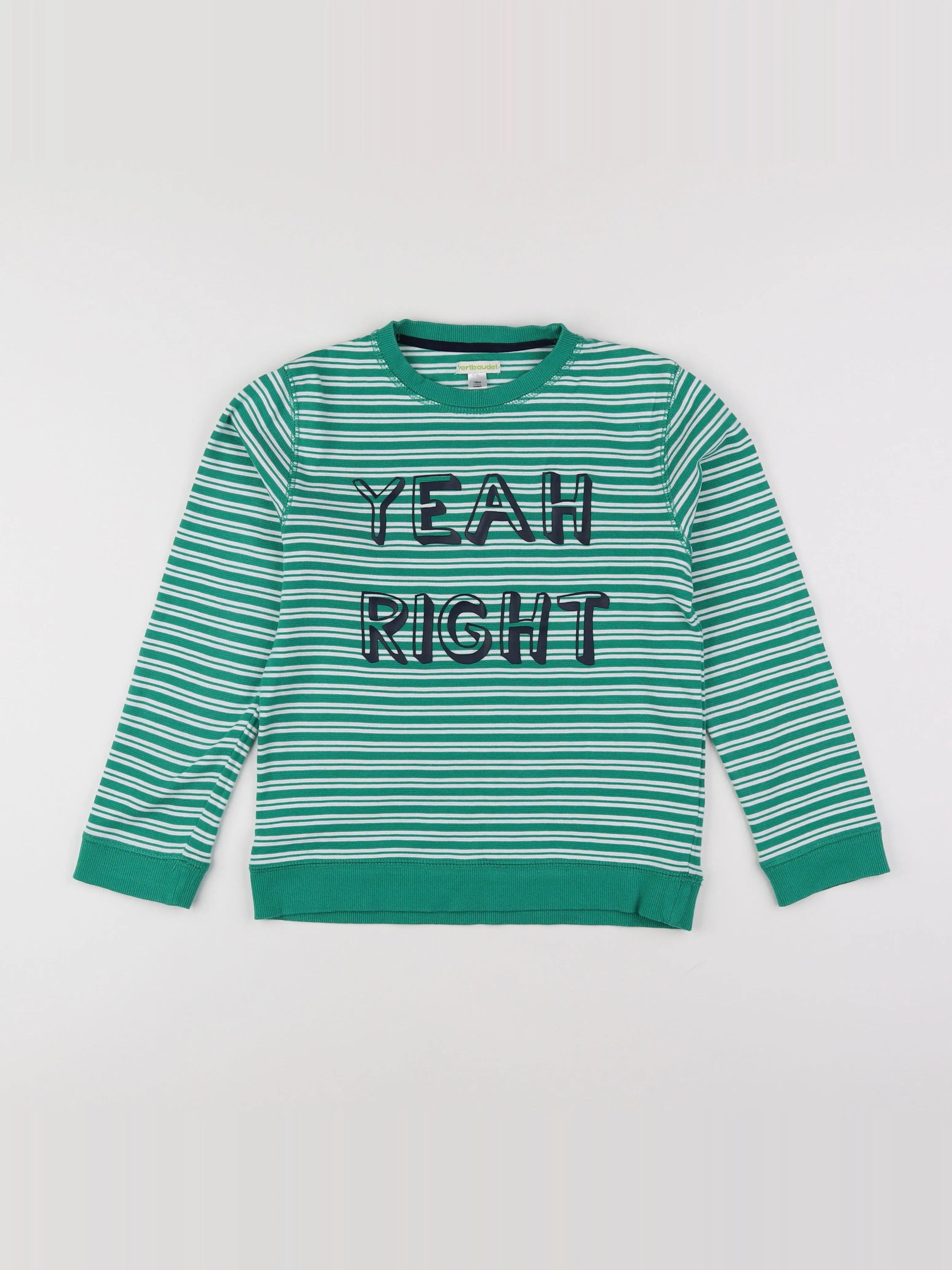 Vertbaudet - sweat blanc, vert - 10 ans