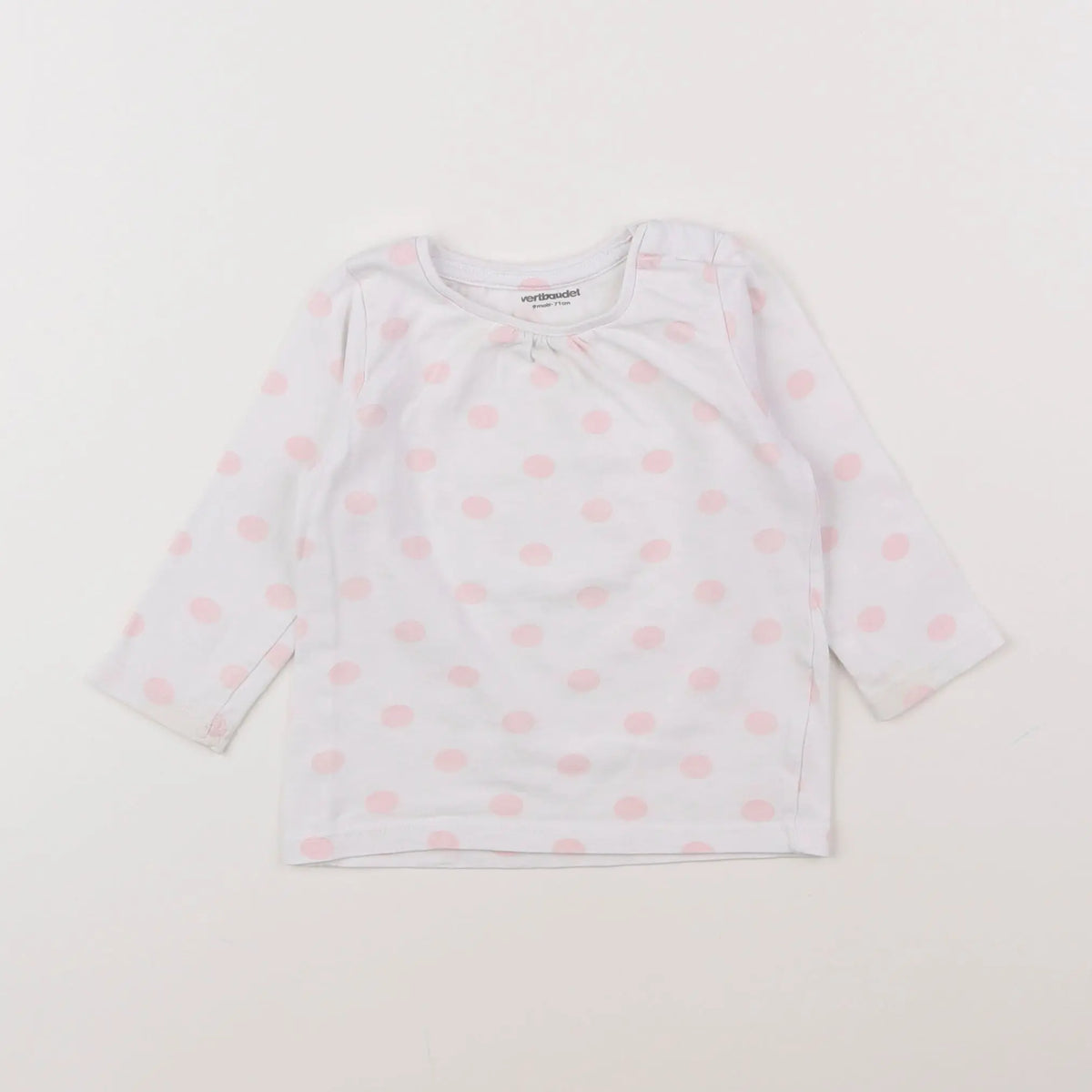 Vertbaudet - tee-shirt blanc, rose - 9 mois
