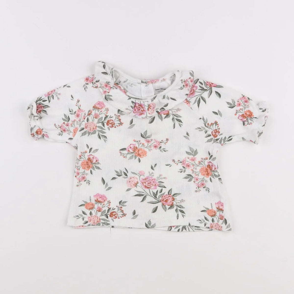 Vertbaudet - tee-shirt blanc, rose - 12 mois