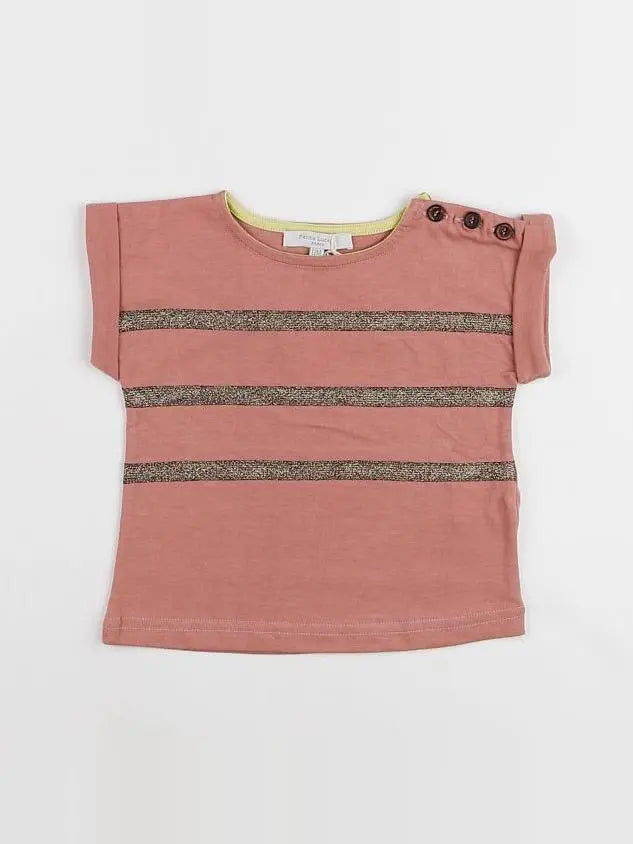 Tee-shirt rose rayures dorées