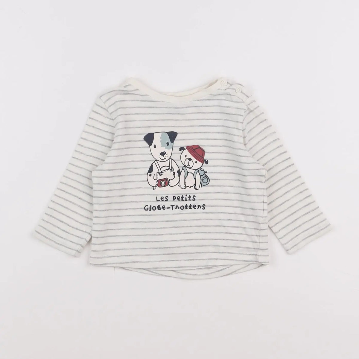 Vertbaudet - tee-shirt blanc, gris - 6 mois