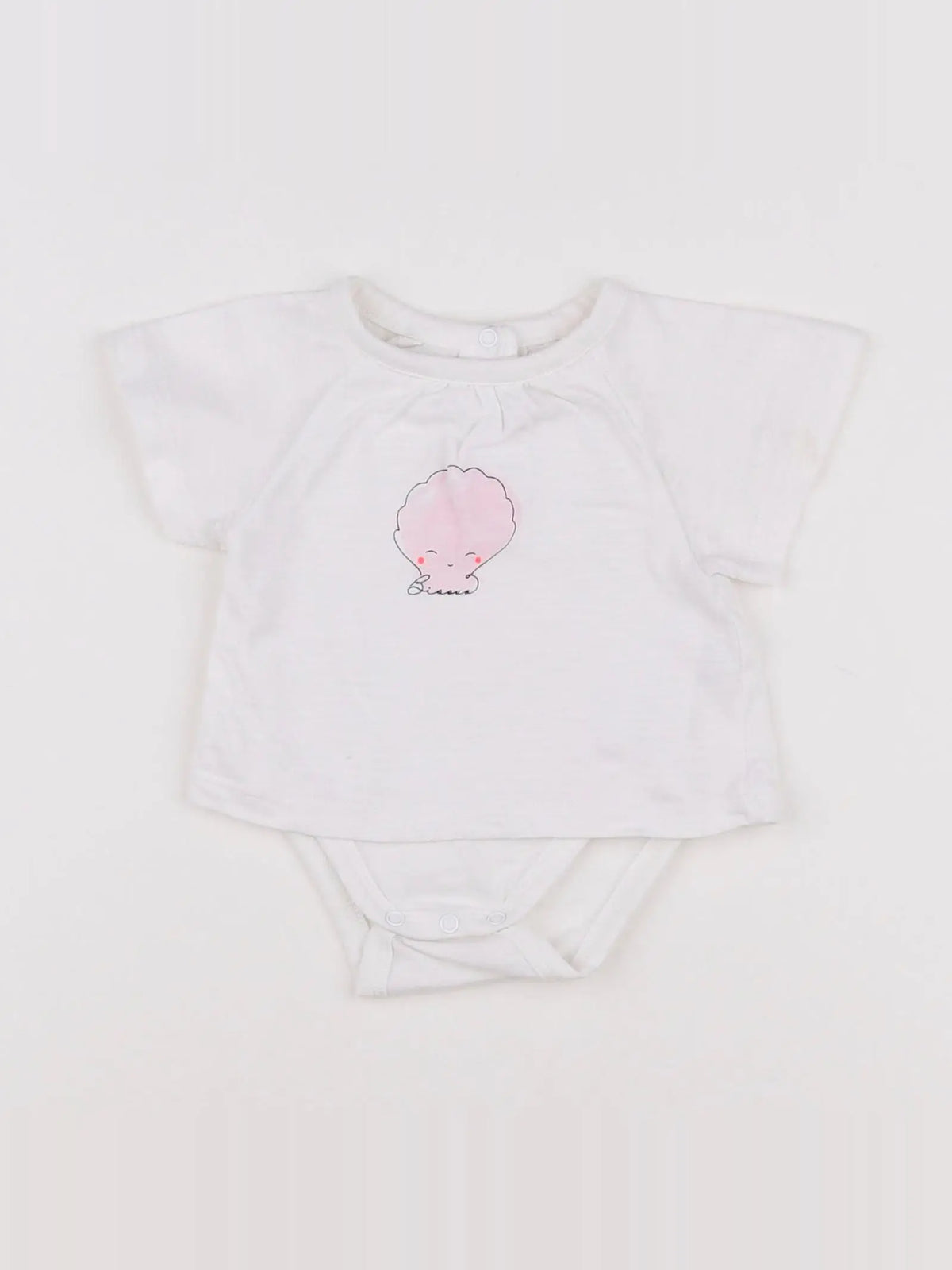 Vertbaudet - body tee-shirt blanc, rose - 1 mois