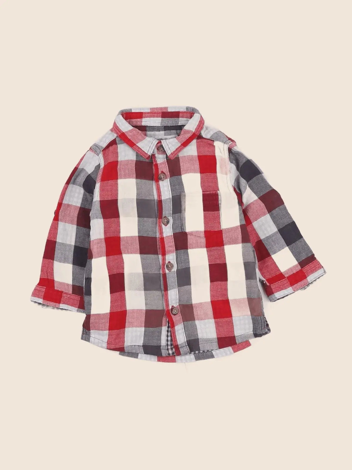 Vertbaudet - chemise rouge, gris - 9 mois