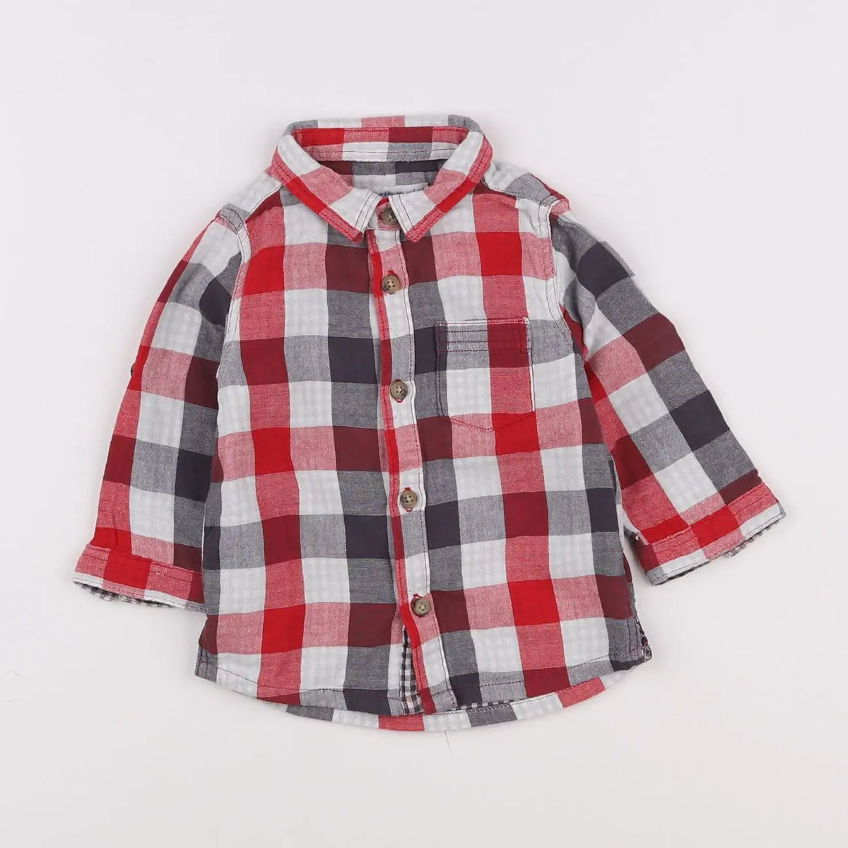 Vertbaudet - chemise rouge, gris - 9 mois