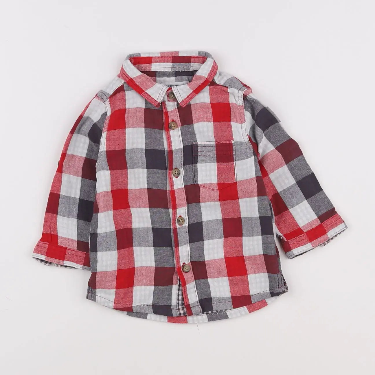 Vertbaudet - chemise rouge, gris - 9 mois