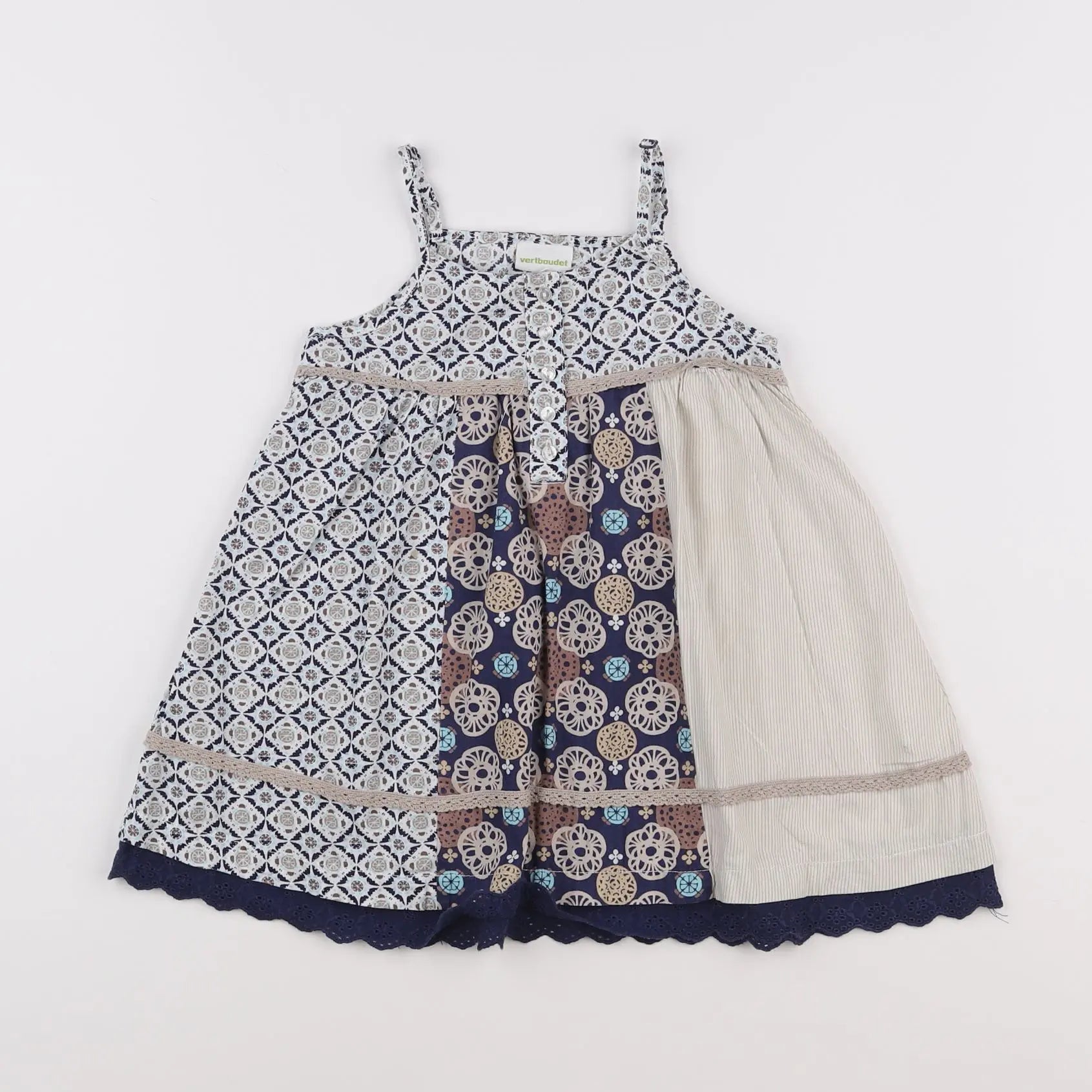 Vertbaudet - robe beige, bleu - 2 ans