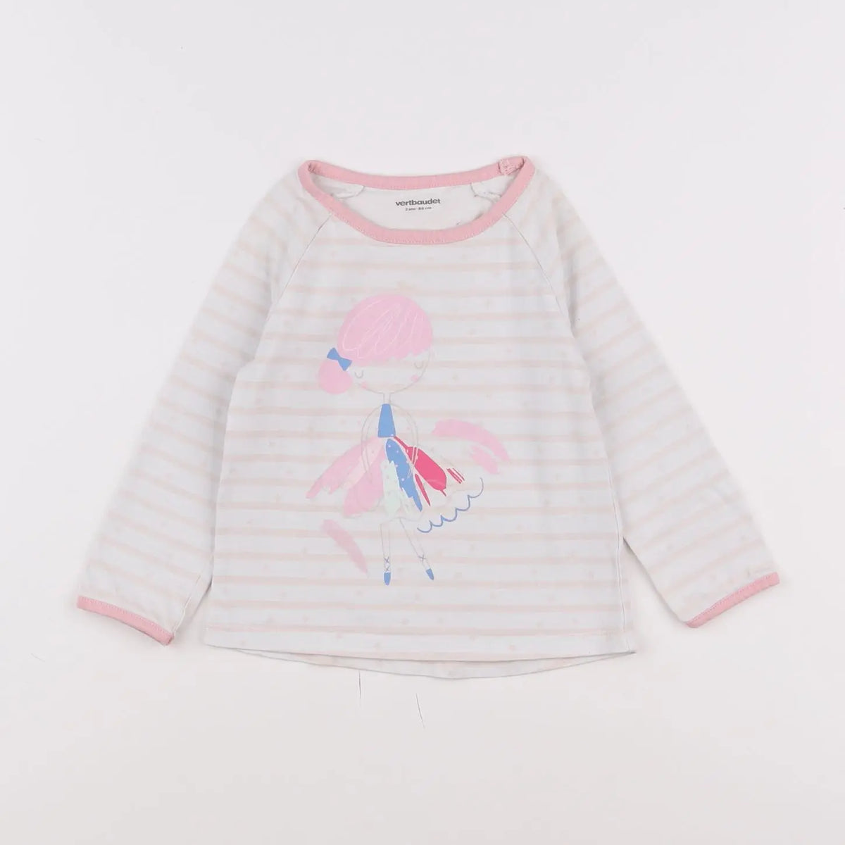 Vertbaudet - tee-shirt blanc, rose - 2 ans