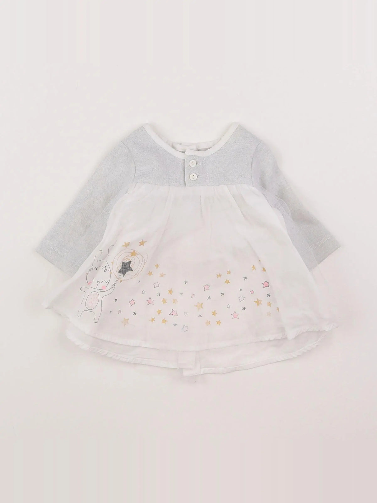 Vertbaudet - robe blanc, gris - 1 mois