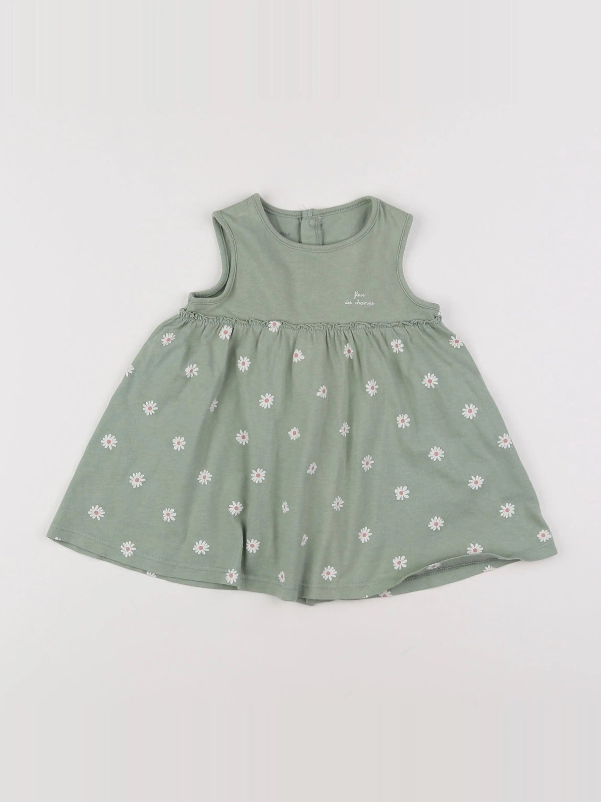 Vertbaudet - robe vert, blanc - 9 mois