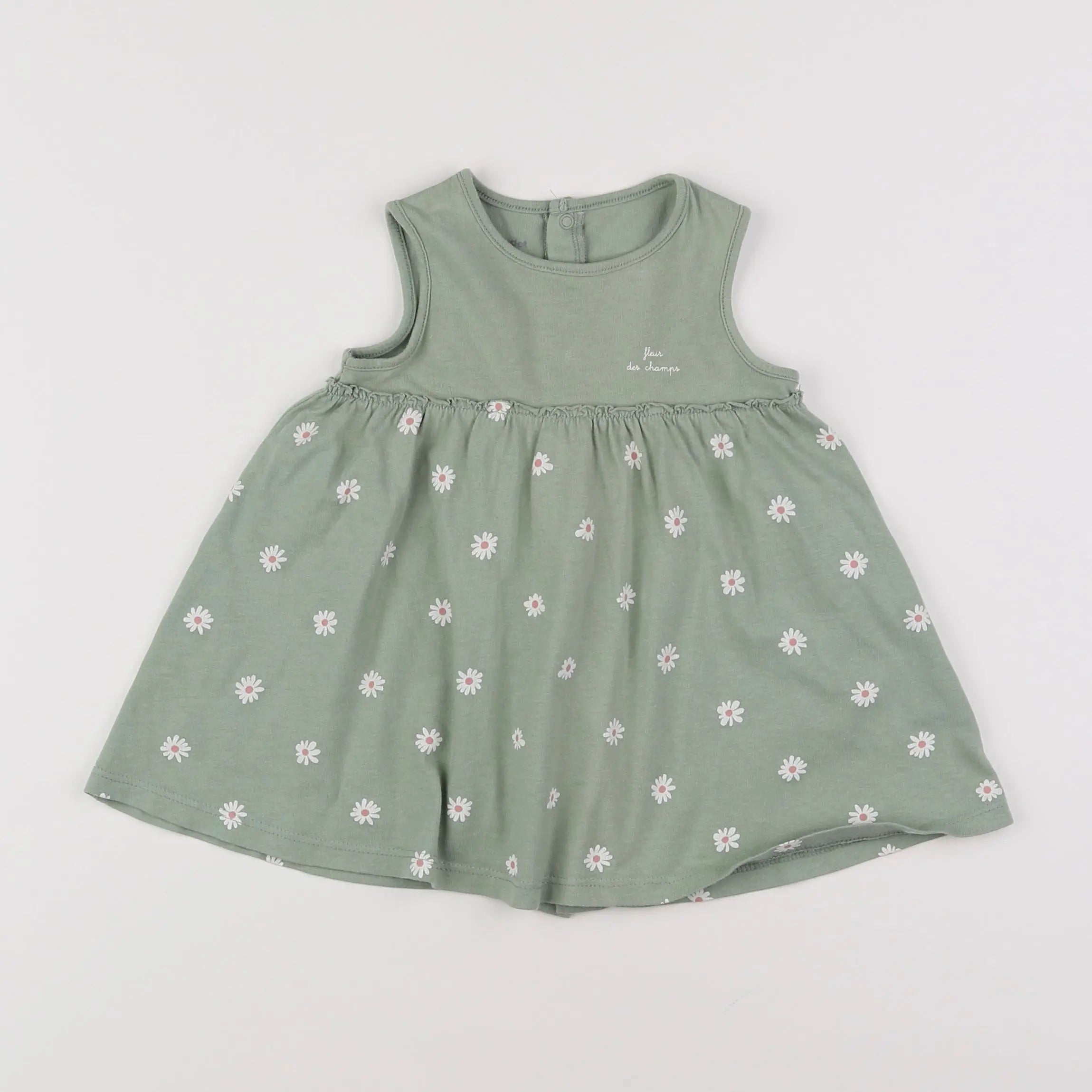 Vertbaudet - robe vert, blanc - 9 mois